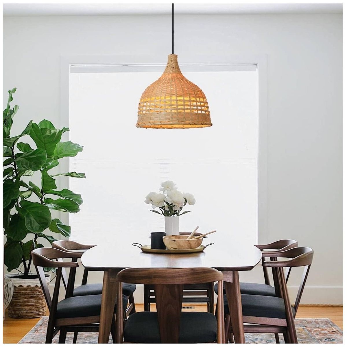 GENERICO - Lámpara colgante de bambú Natural semicírculo