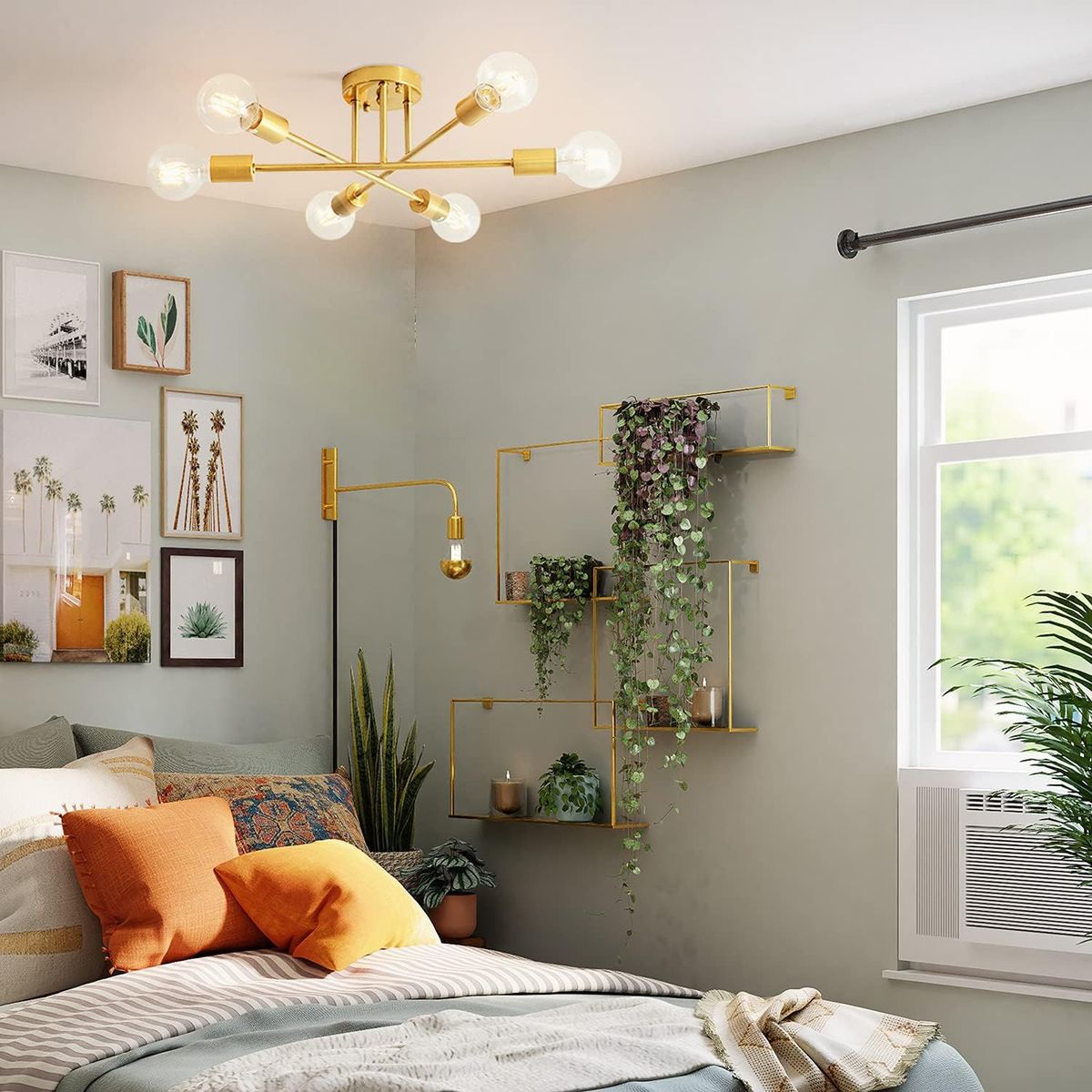 GENERICO - Lámpara colgante de techo araña color dorado - Incluye 6 focos