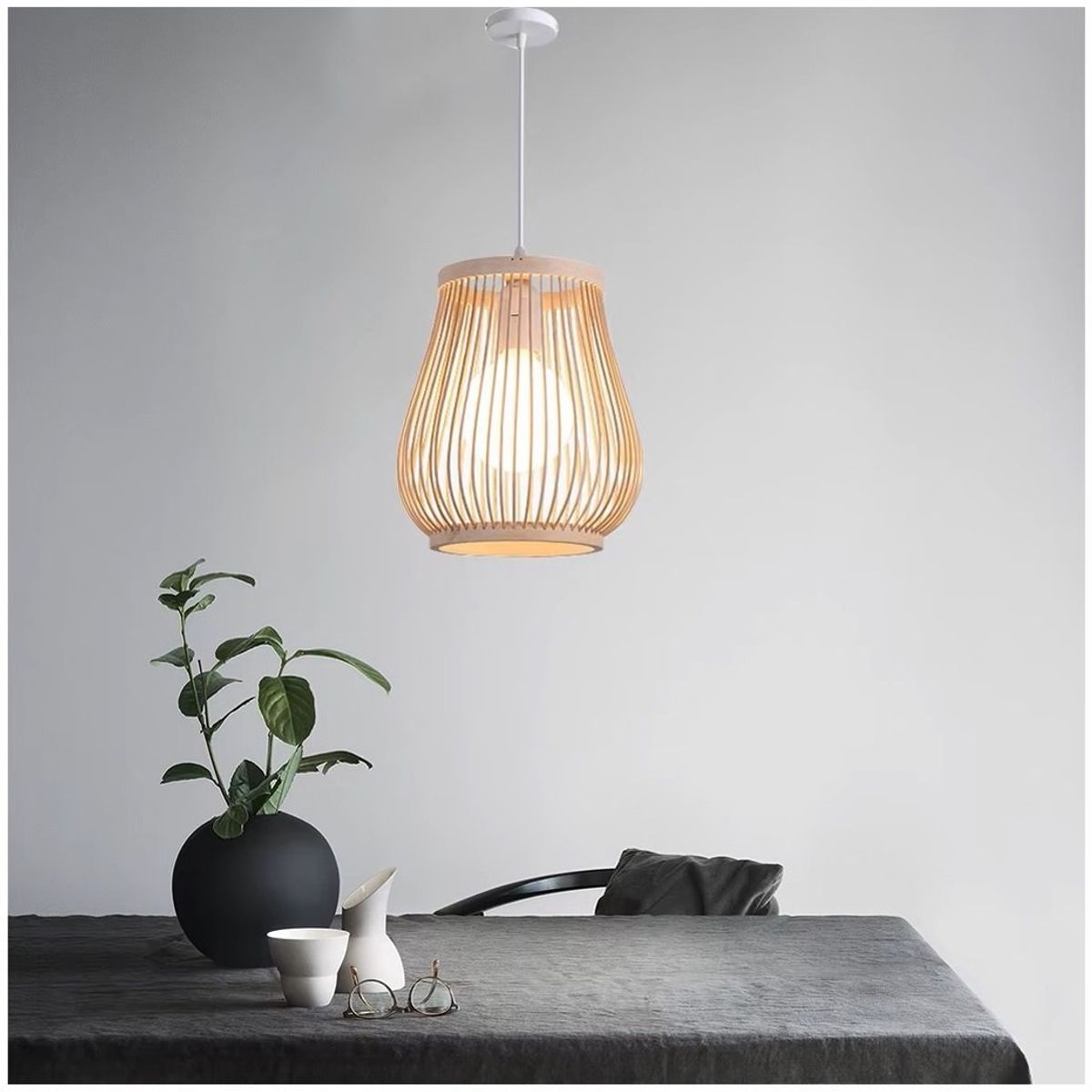 GENERICO - Lámpara colgante de madera de bambú minimalista