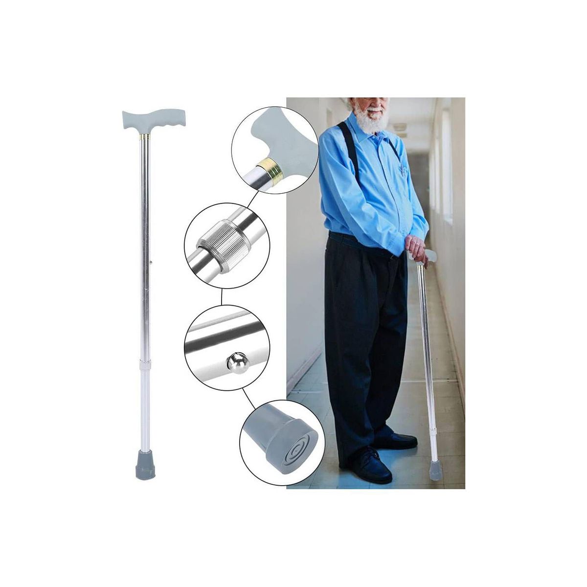 GENERICO - Baston Ajustable con Mango Ortopédico Plateado