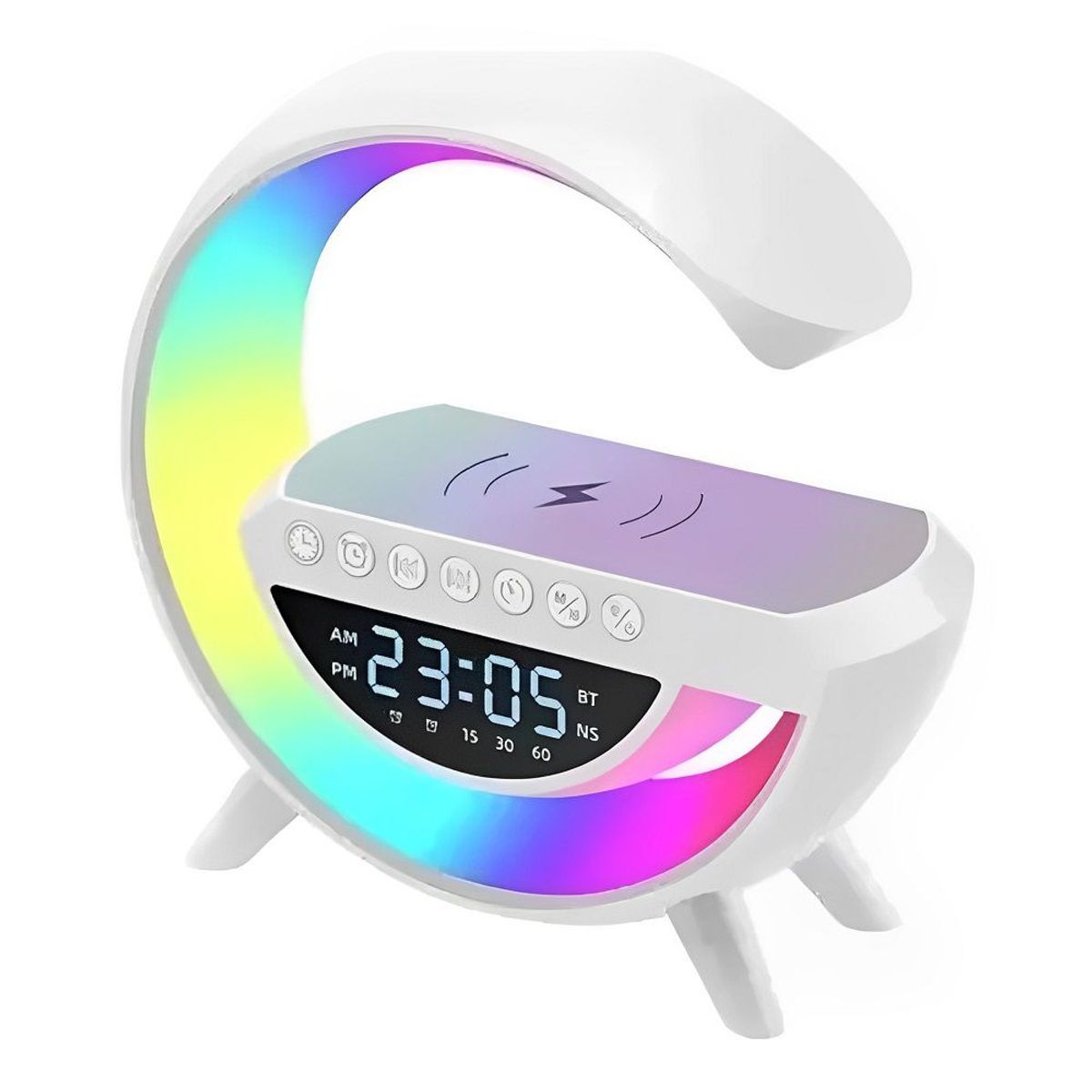 GENERICO - Lampara Parlante  Reloj  y Cargador Inalámbrico  RGB