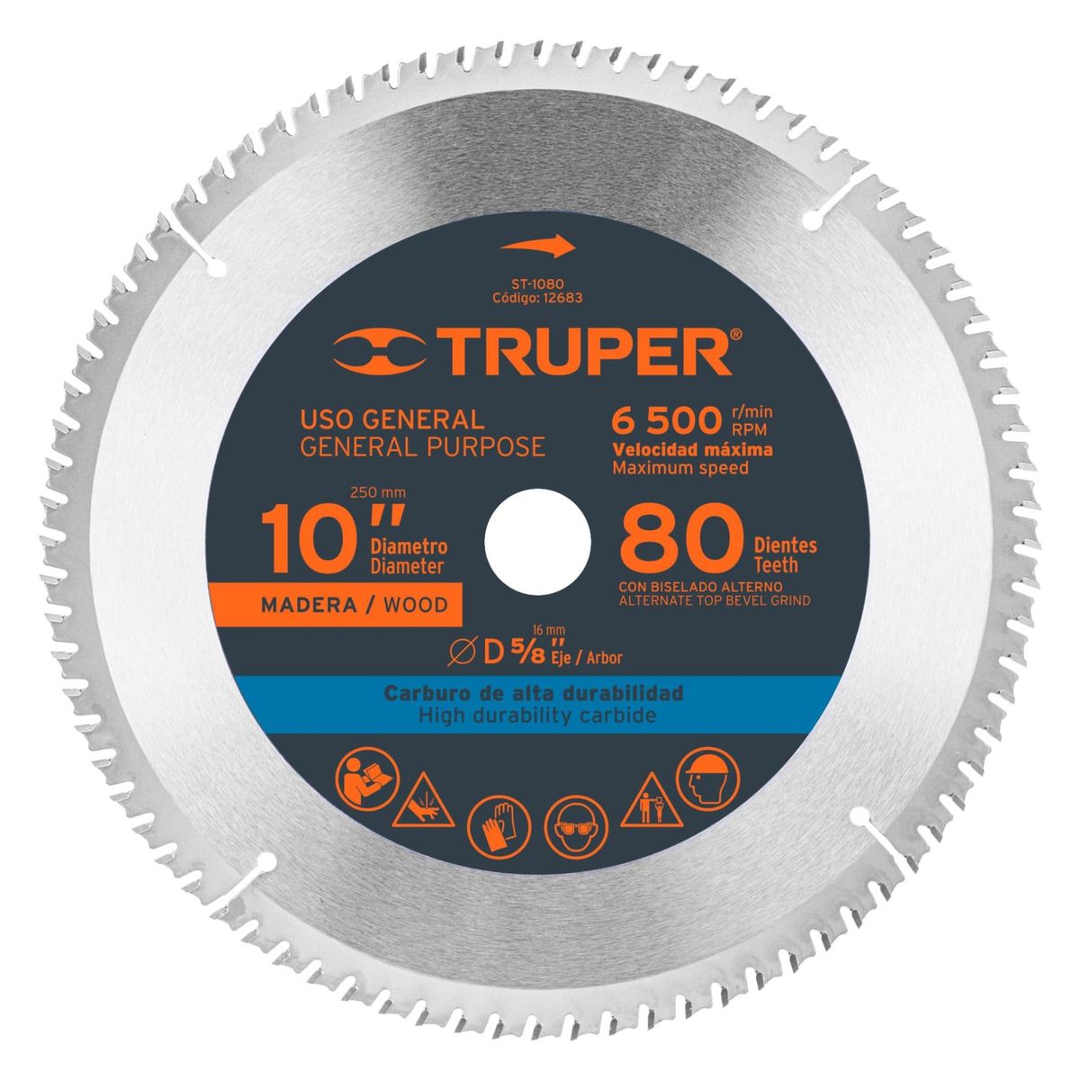 TRUPER - Disco sierra 10"P  corte extra fino para madera, 80 dientes, Truper