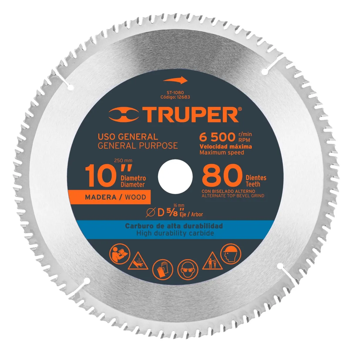 TRUPER - Disco sierra 10"P  corte extra fino para madera, 80 dientes, Truper