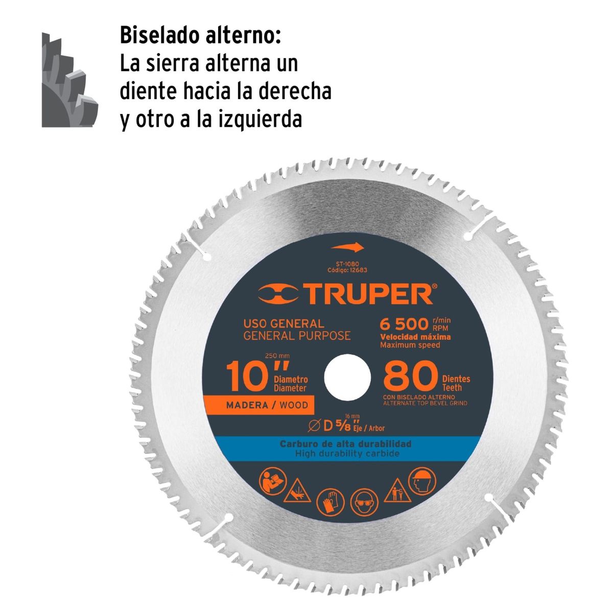 TRUPER - Disco sierra 10"P  corte extra fino para madera, 80 dientes, Truper