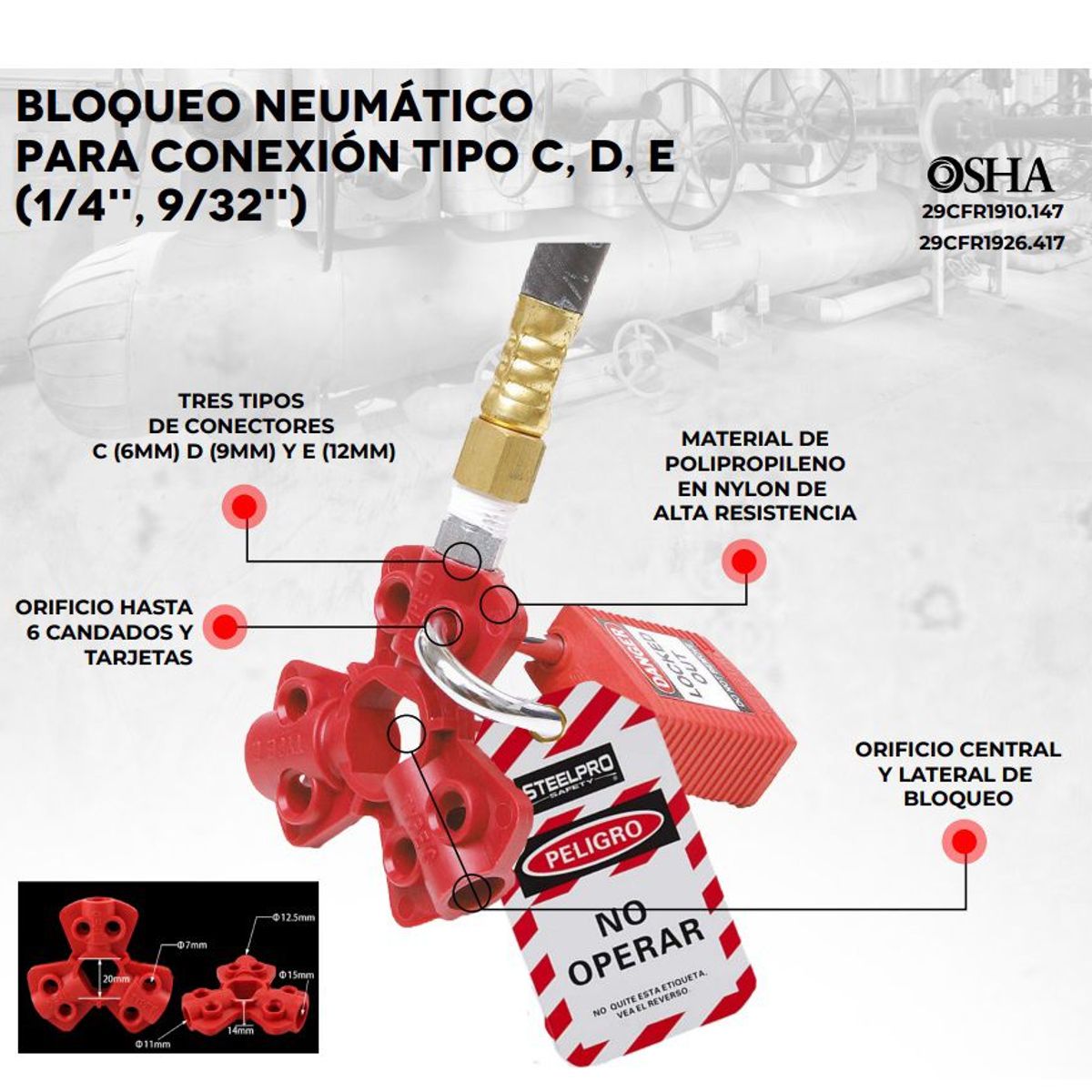 STEELPRO - BLOQUEO DE NEUMÁTICO PARA CONEXIÓN TIPO C-D-E