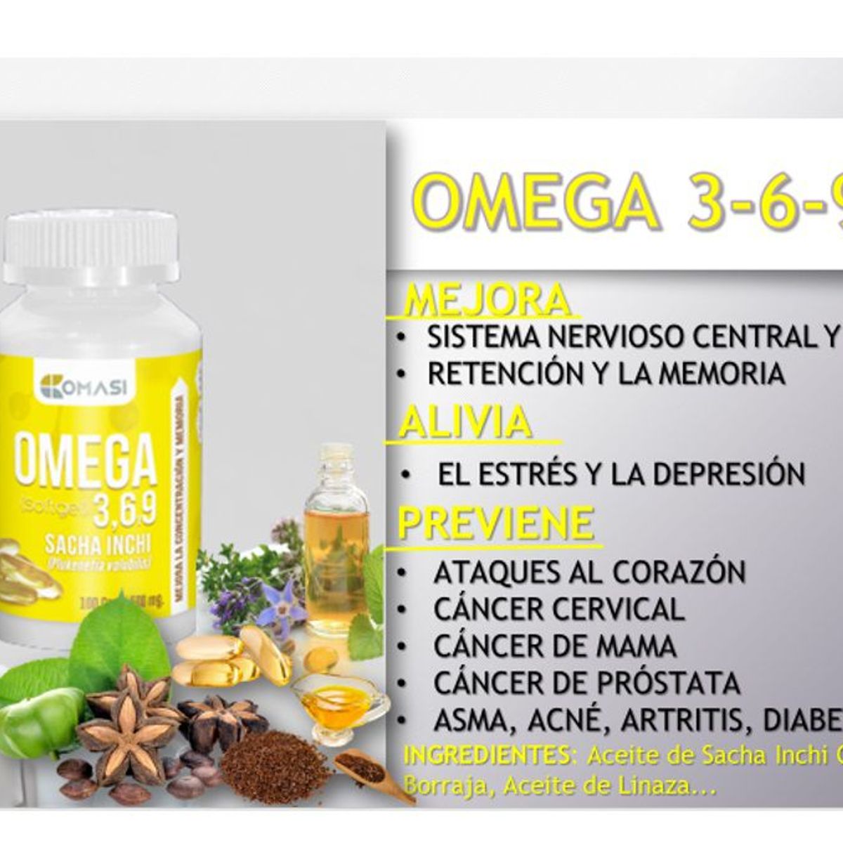 GENERICO - Omega 3 6 9 de 500mg 100 CÁPSULAS COMASI - EL MAS COMPLETO