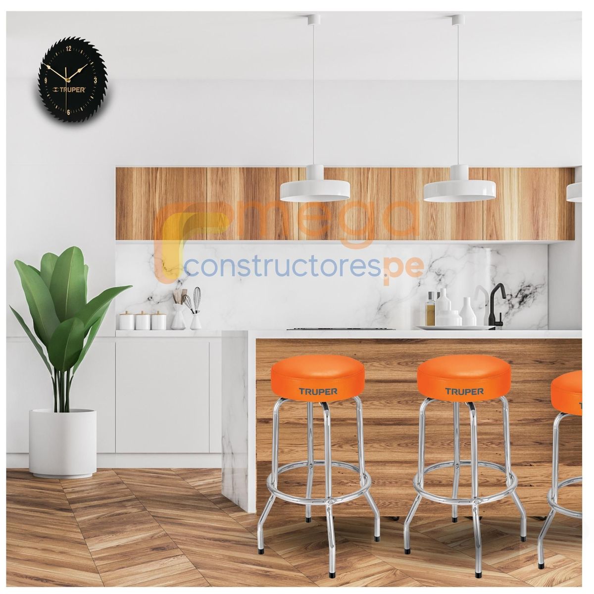 TRUPER - Banco bar asiento giratorio acero cromado Truper