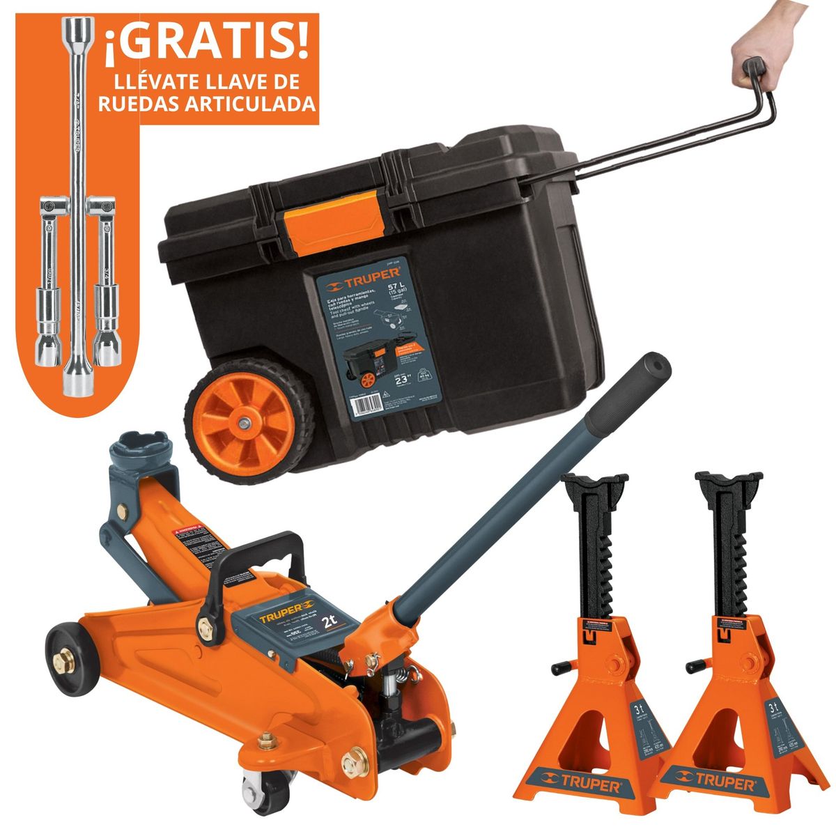 TRUPER - Combo gata lagarto caimán caballete y caja de herramientas