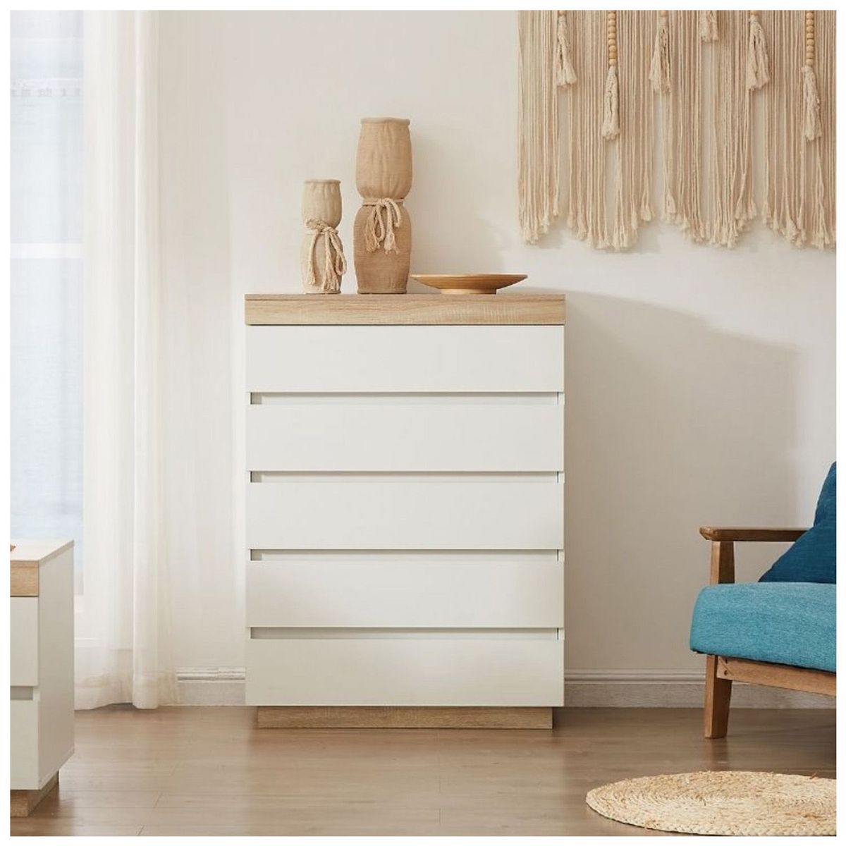 VENTITAS HOME - Cómoda Catriona 5 Cajones Ventitas Perú Blanco y Duna