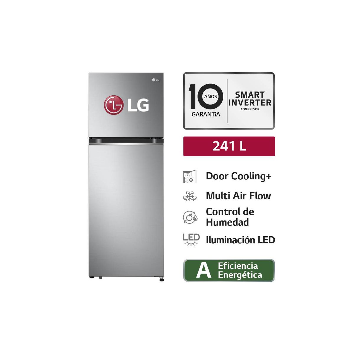 LG - Refrigeradora GT24BPP 241LT Door Cooling Top Mount  Plateada LG