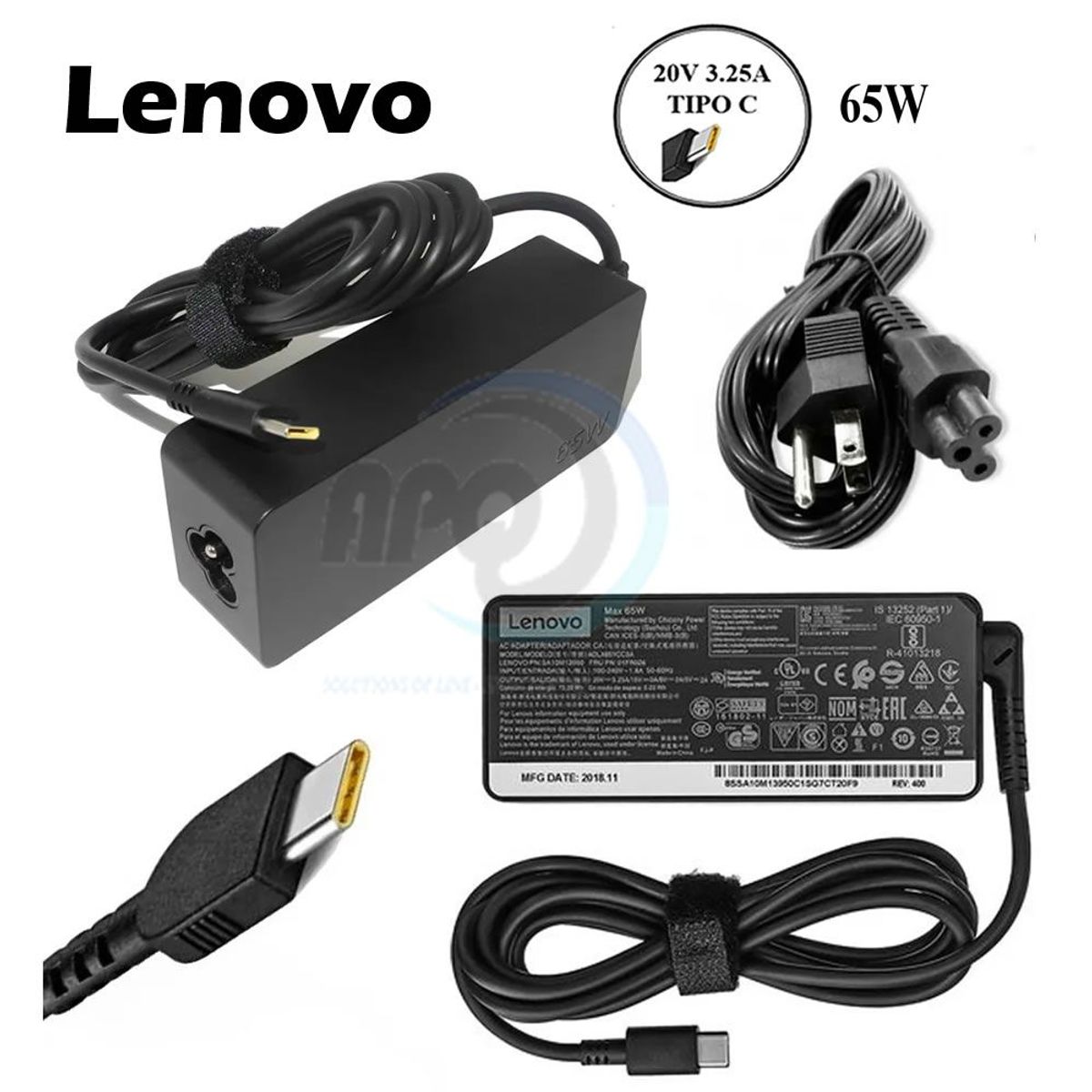 GENERICO - Cargador Genérico Laptop Lenovo 20V 3-25A Tipo C 65W
