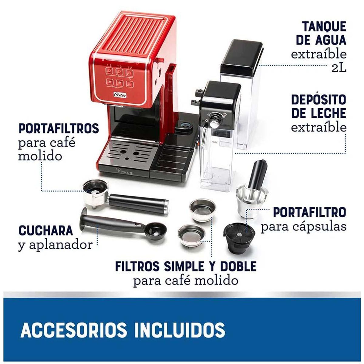 OSTER - Cafetera Automática PrimaLatte Oster  BVSTEM6801R+Batidora FPSTHM360R