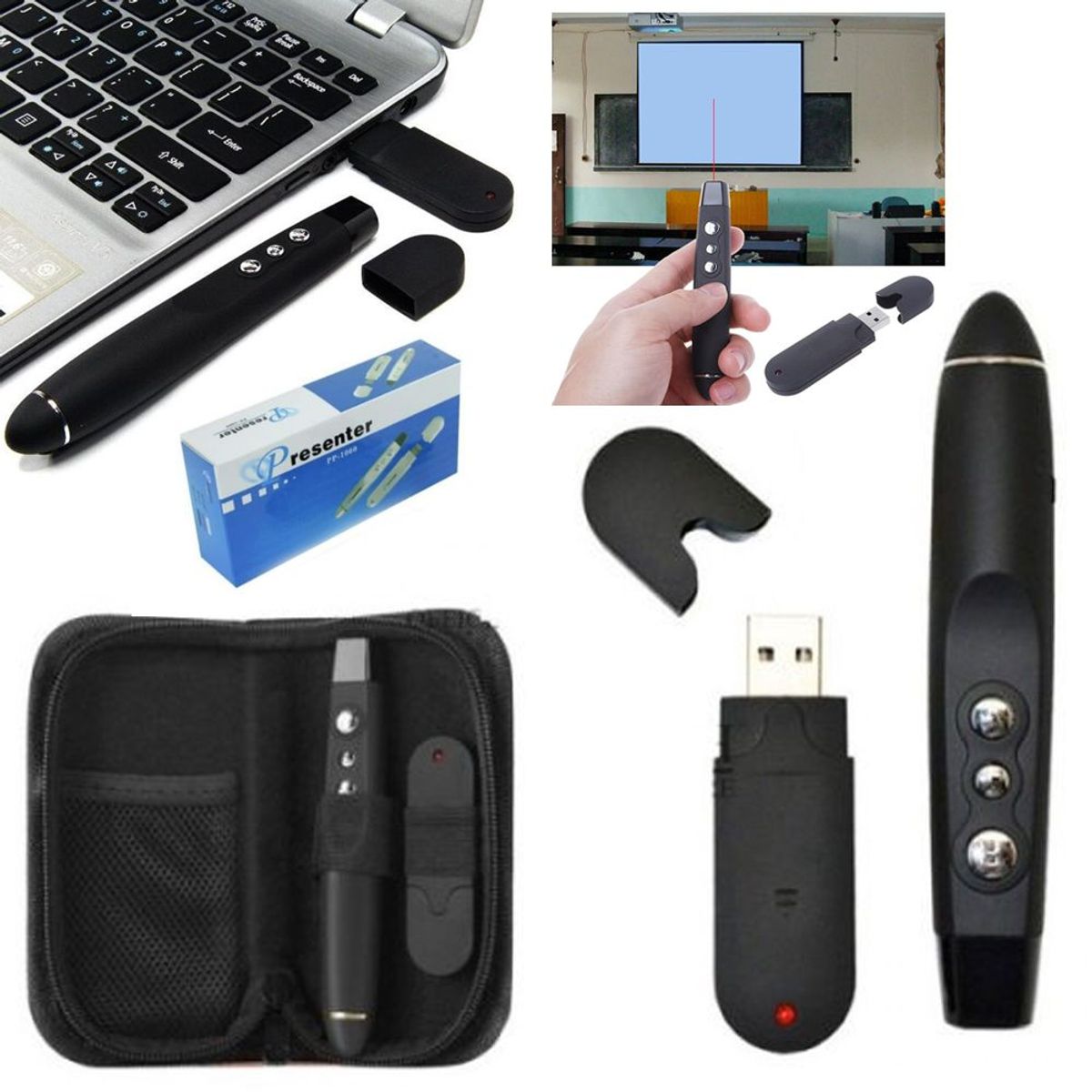 GENERICO - Puntero Presentador de Diapositivas 10m USB laser con forro