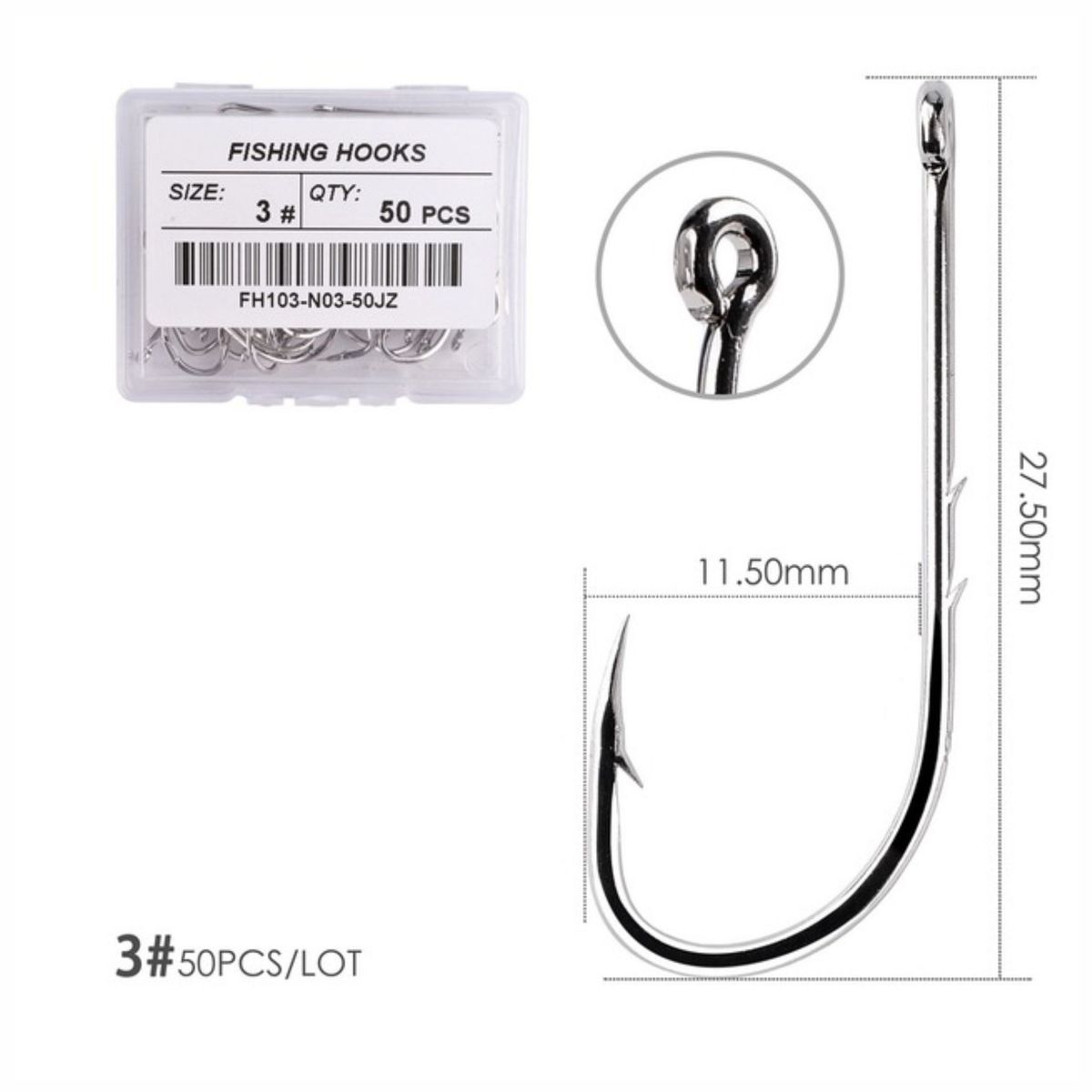 GENERICO - Anzuelos de Pesca Deportiva Número 3 - Estuche 50 Und