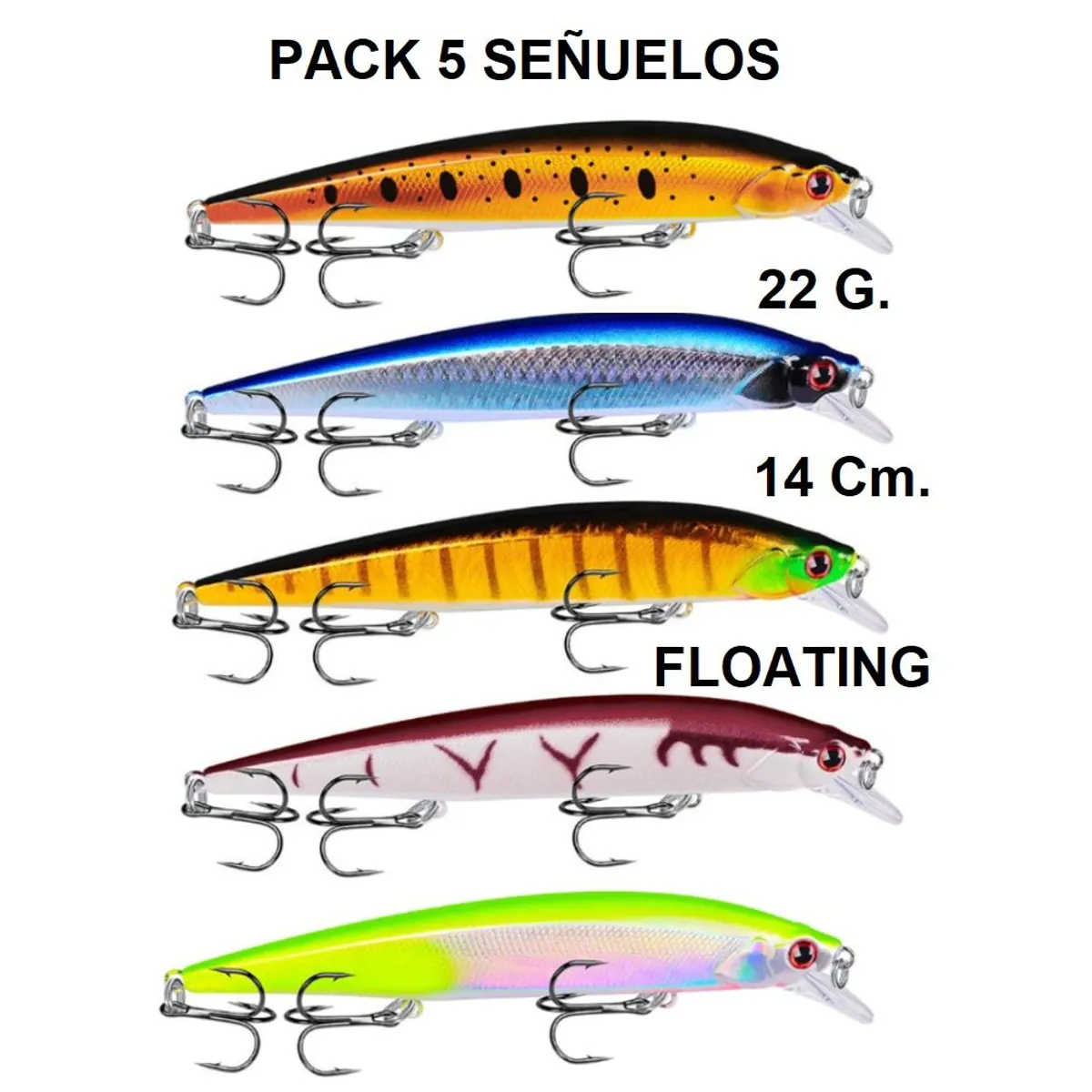 GENERICO - Pack de 5 Señuelos Floating 22 g Lenguado Corvina Pesca.