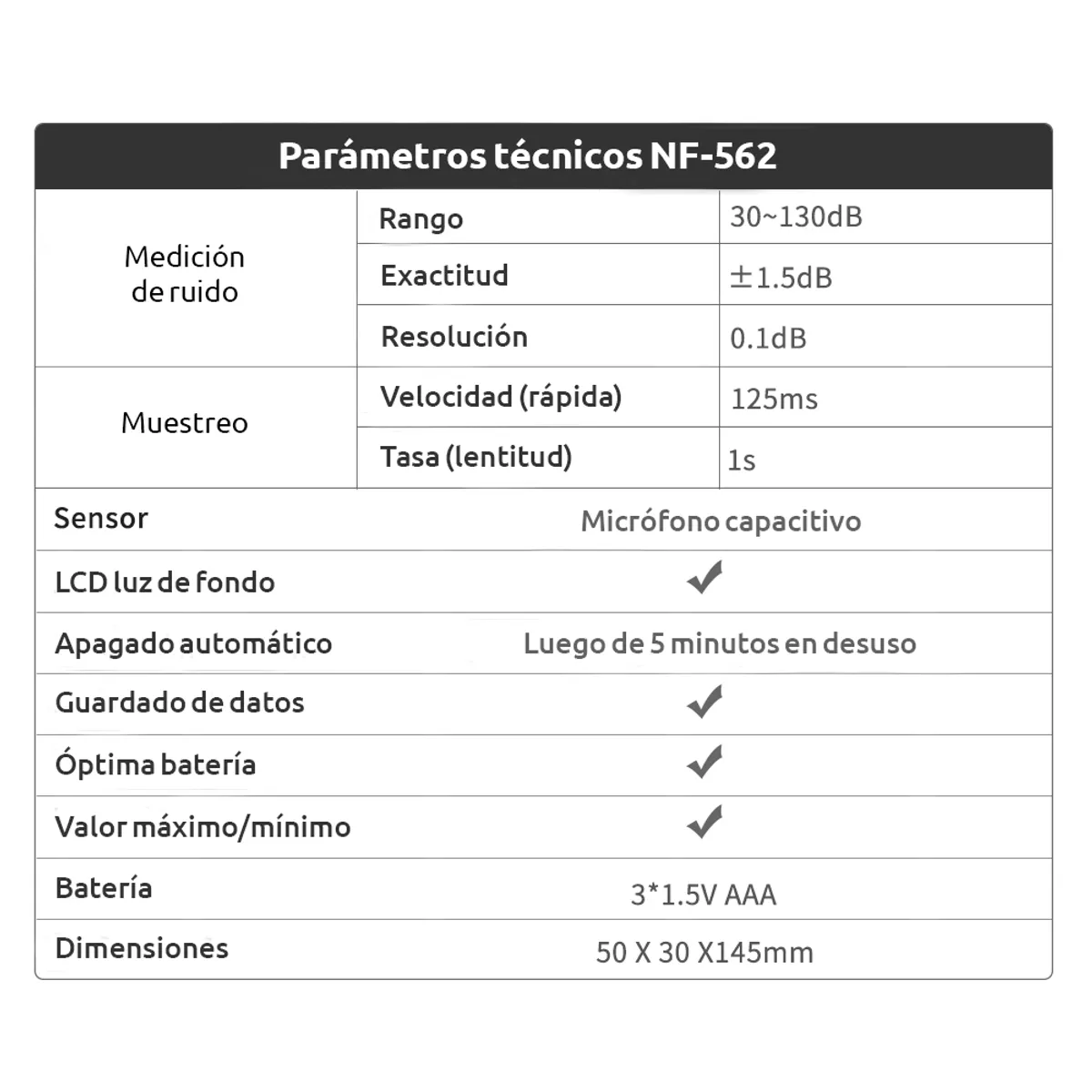 JPSYSTEMS - Sonómetro Digital portátil para medir ruido decibelios ponderacion A NF-562