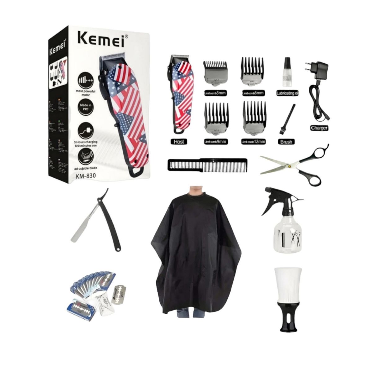 KEMEI - Maquina de cortar cabello Kemei km-830 con accesorios adicionales