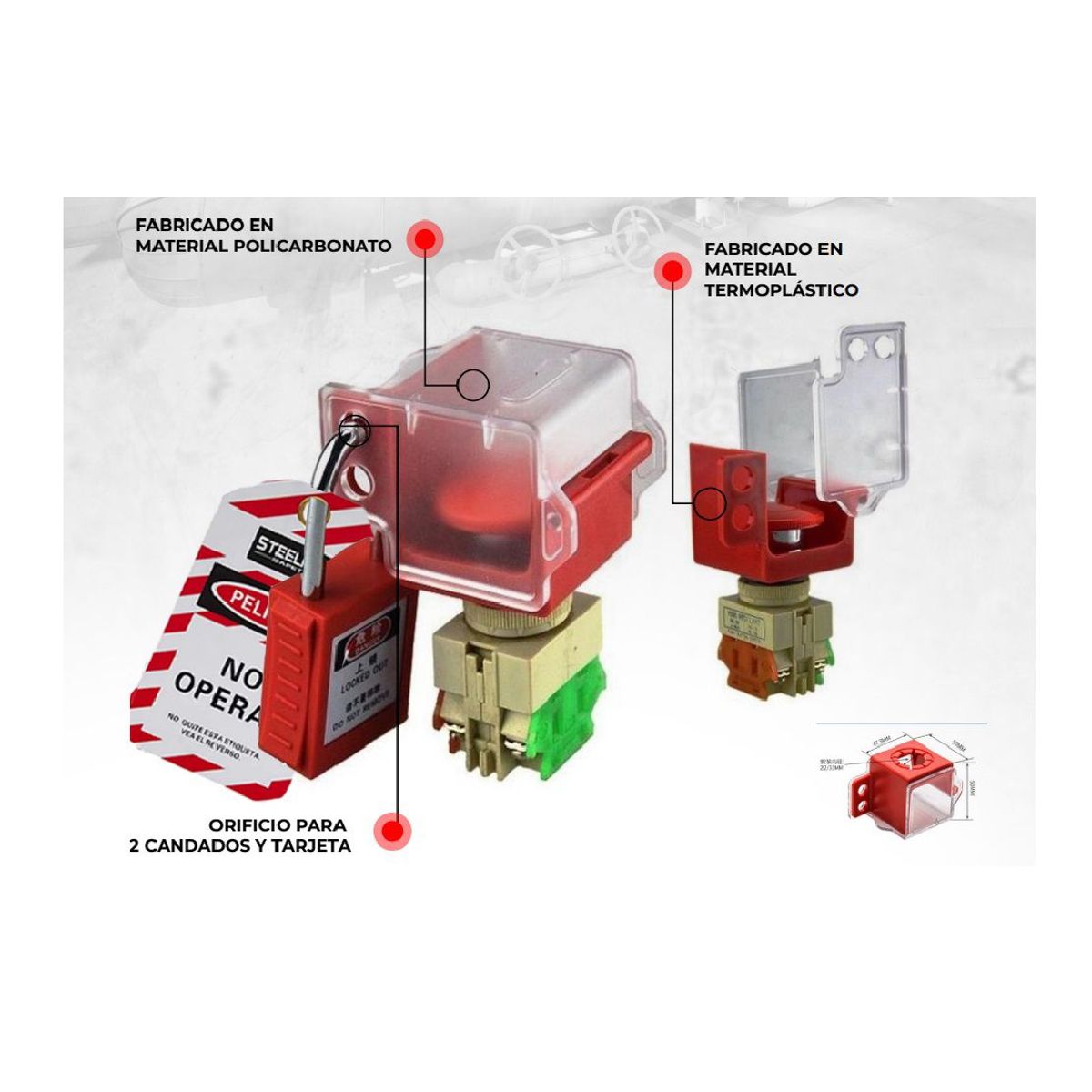 STEELPRO - BLOQUEO DE SWITCH EMERGENCIA DIÁMETRO DE 22 Y 30MM
