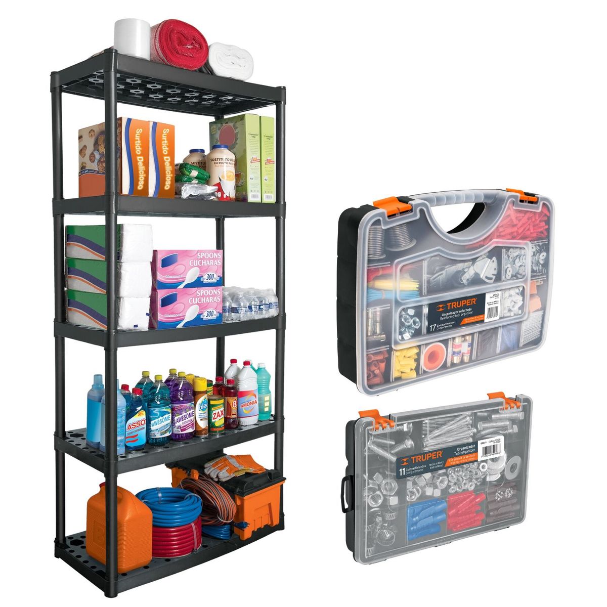 TRUPER - Estante de 5 Repisas y dos organizadores de 9" y 17" Truper