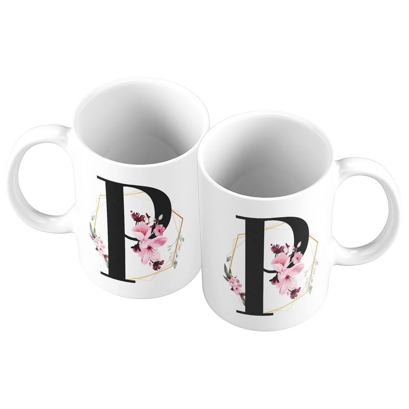 GENERICO - Taza Mug 11oz Iniciales Flores P