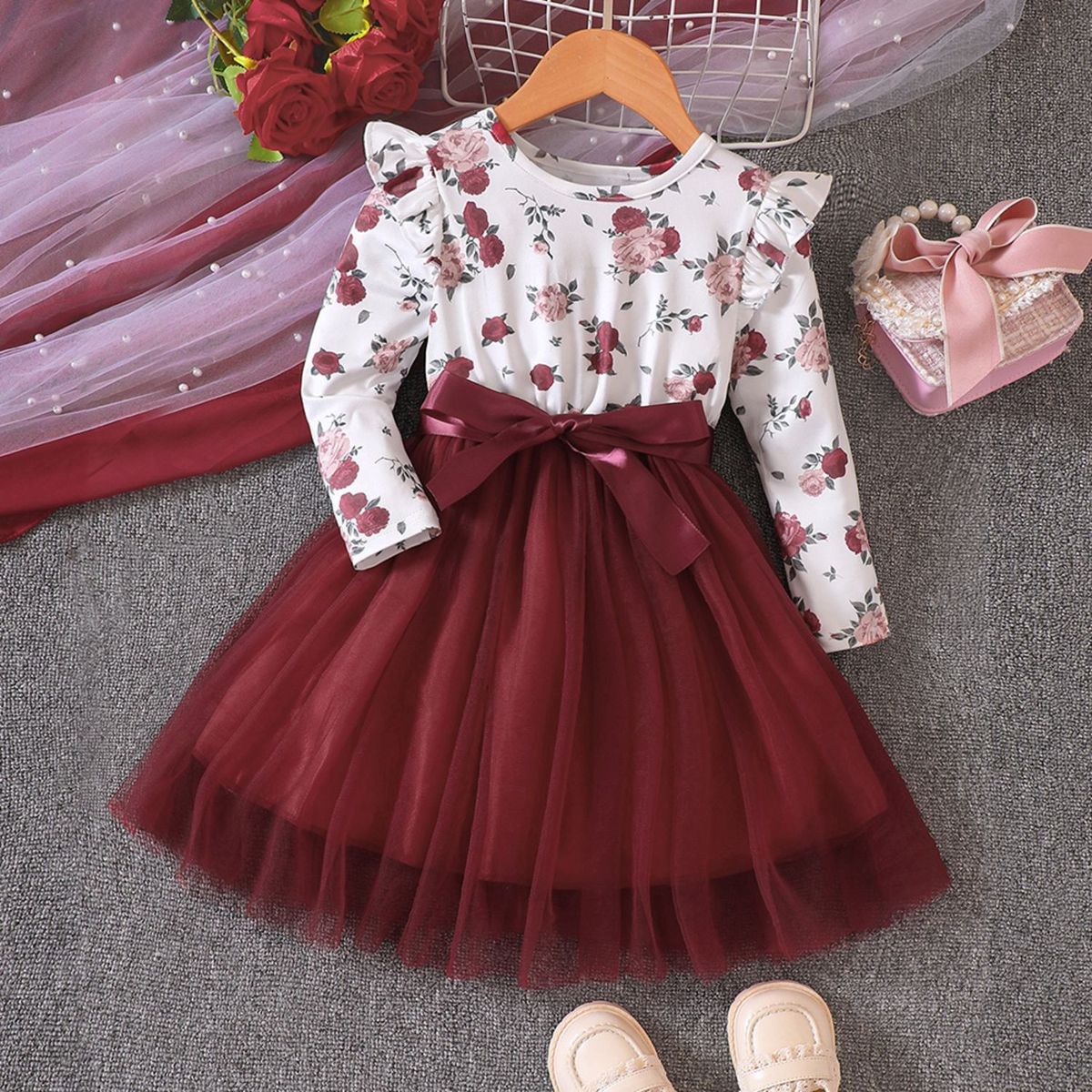 IMPORTADO MC - Vestido de Niña Manga Larga Casual de Flores