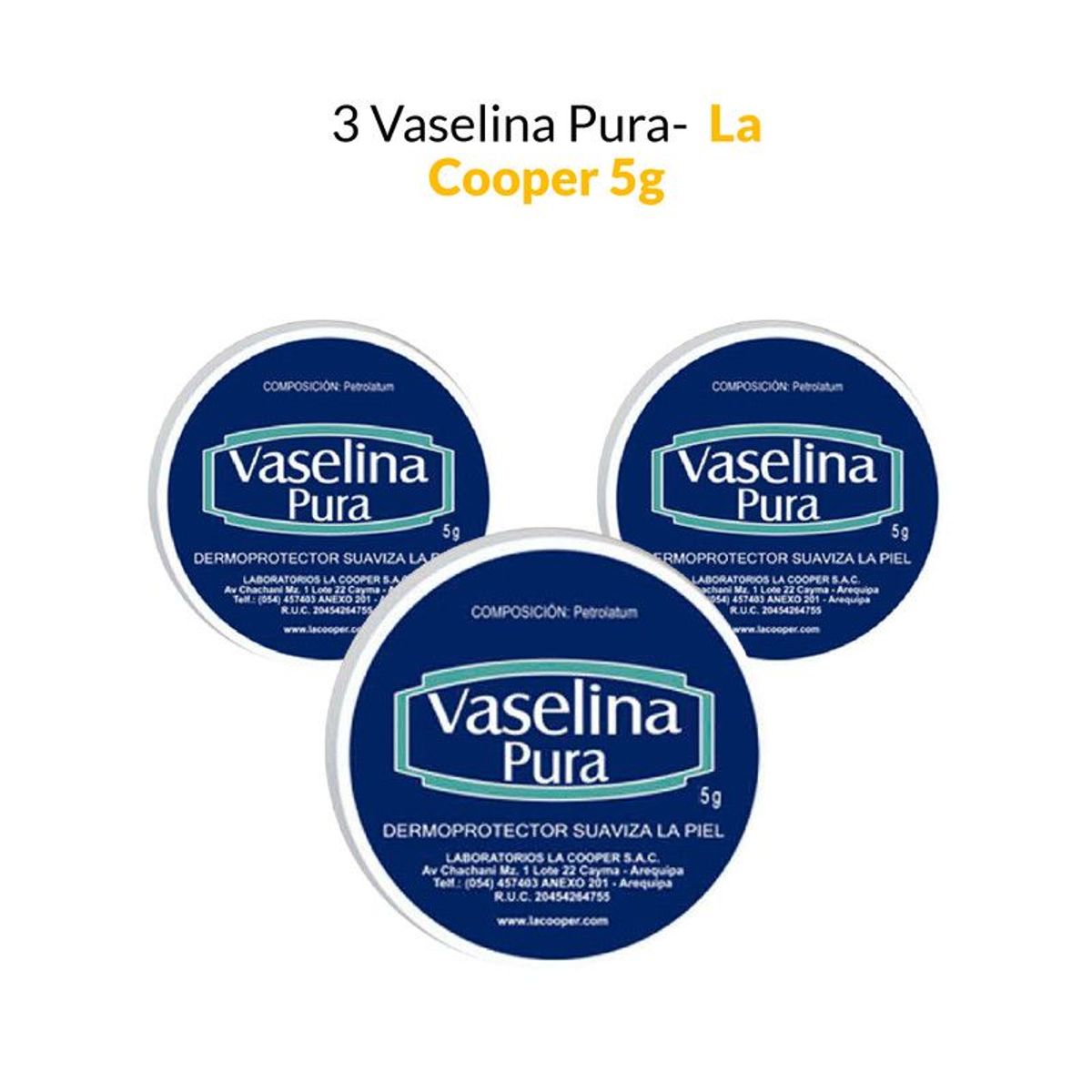 GENERICO - 3 Vaselina Pura La Cooper x 5g