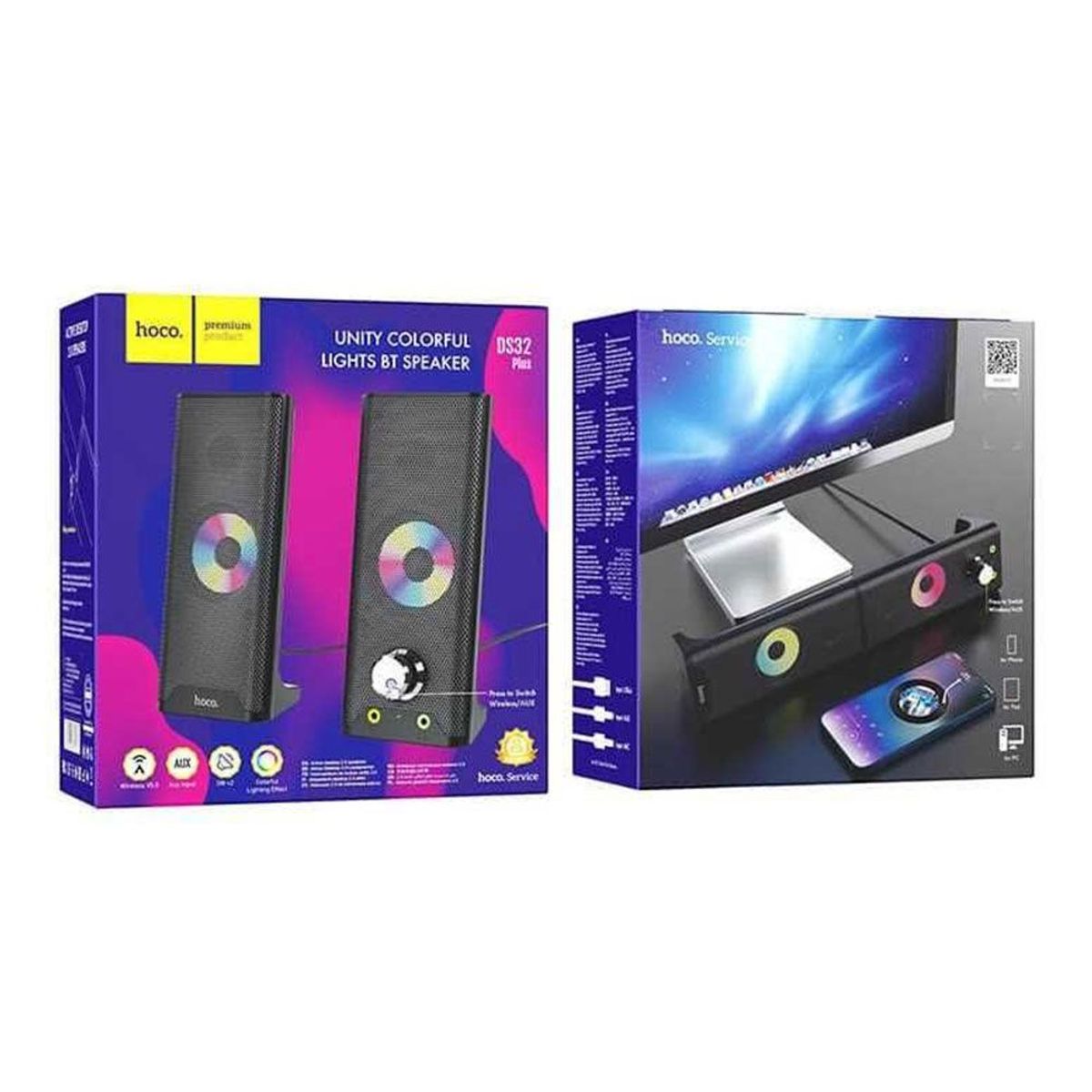 HOCO - Parlante for PC Conexión USB y Luces BT Hoco DS32 Plus Gris De Calidad