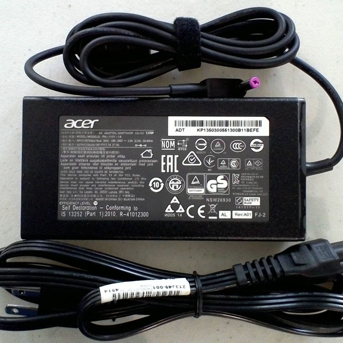 ACER - Cargador Compatible con Acer 9 V  7.1 A 135W  5.5X1.7 mm Pta. Amarilla