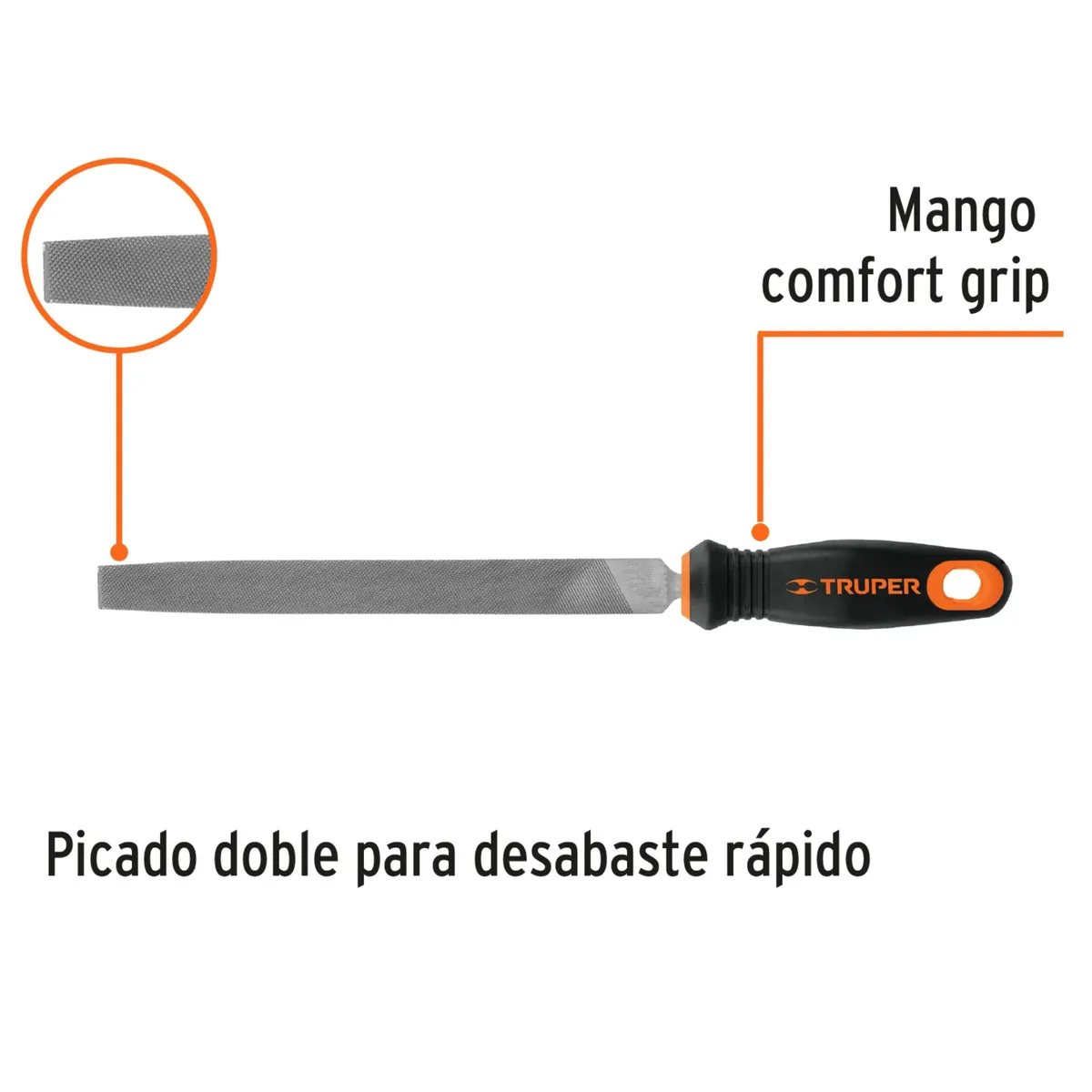 TRUPER - Lima plana  8" mango confort grip, Truper