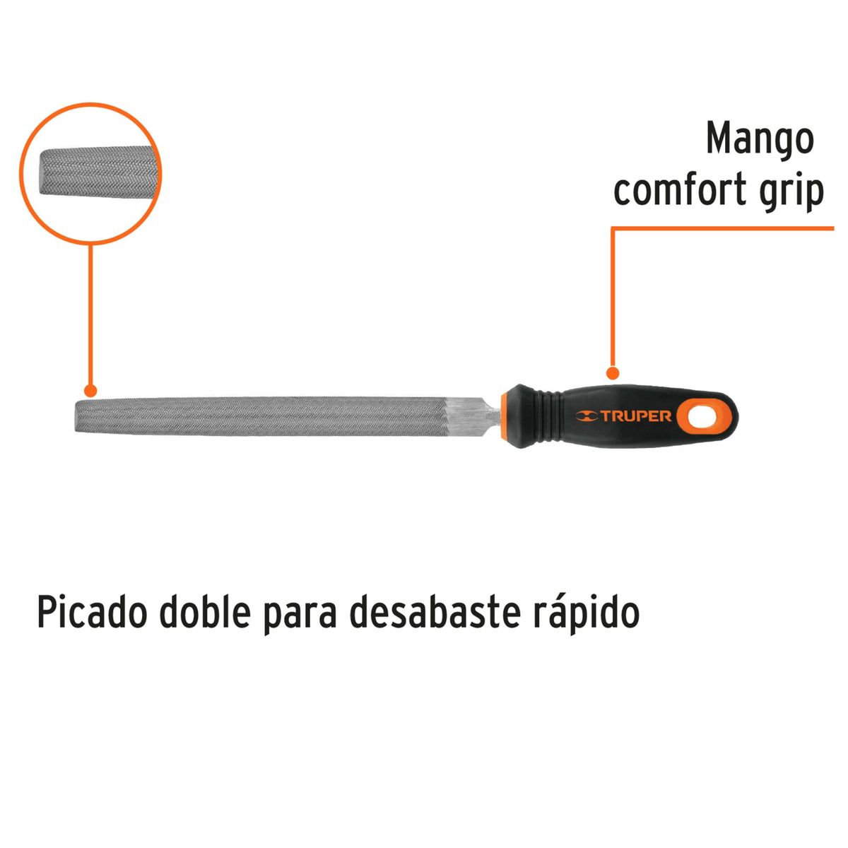 TRUPER - Lima media luna 8"P  mango confort grip, Truper