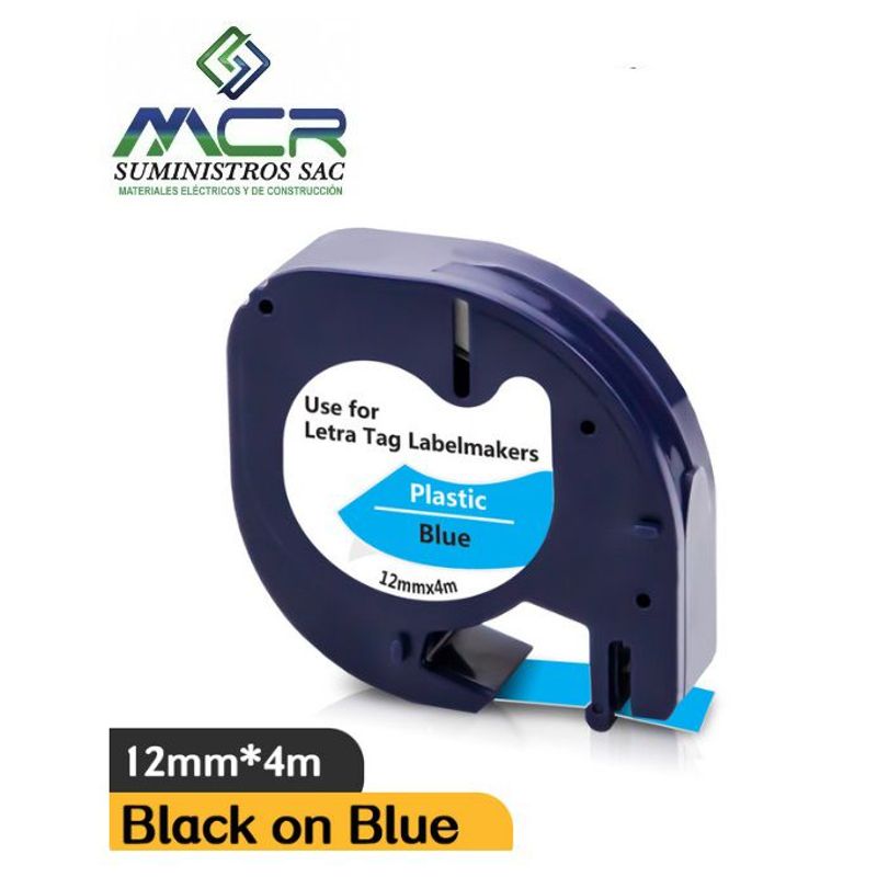 GENERICO - CINTA AZUL PLASTICO 12MM X 4M PARA ETIQUETADORA DYMO LETRATAG LT-100H