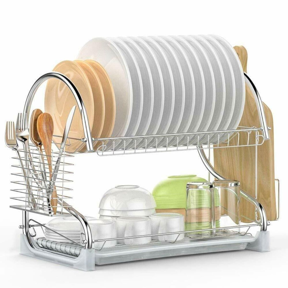 OEM - Organizador de Platos Multifuncional 2Niveles Cromado Rack Escurridor