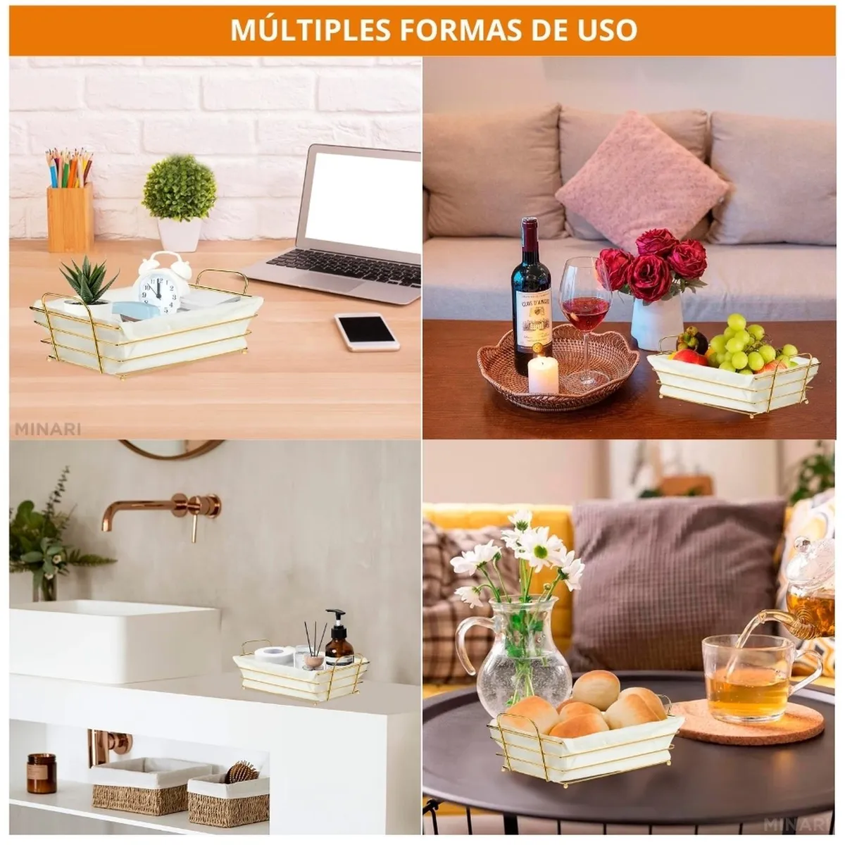 MINARI - Panera Rectangular Dorada Canasta de Pan Elegante A66