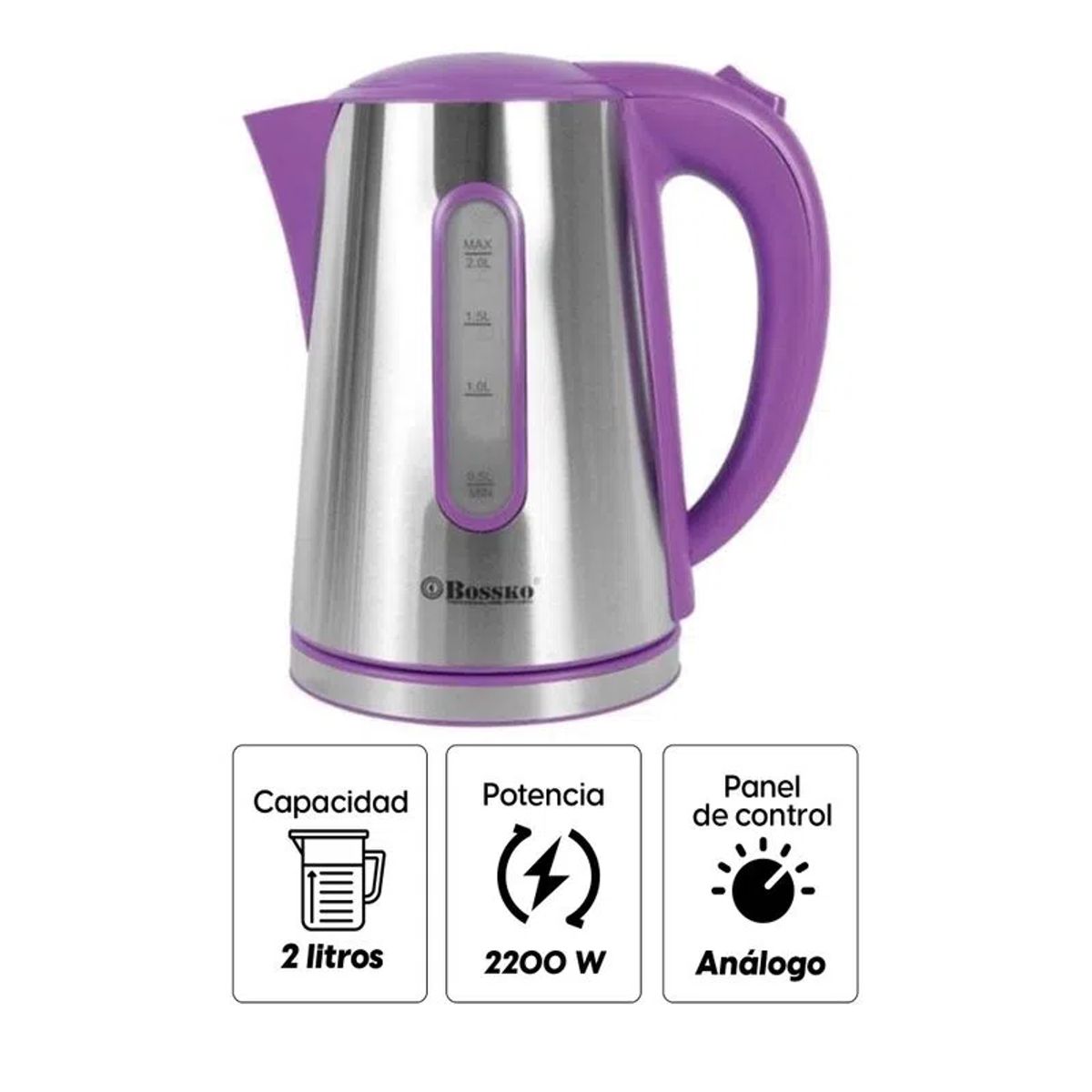 BOSSKO - Hervidor Eléctrico BOSSKO de 2 Litros Morado BK-208H