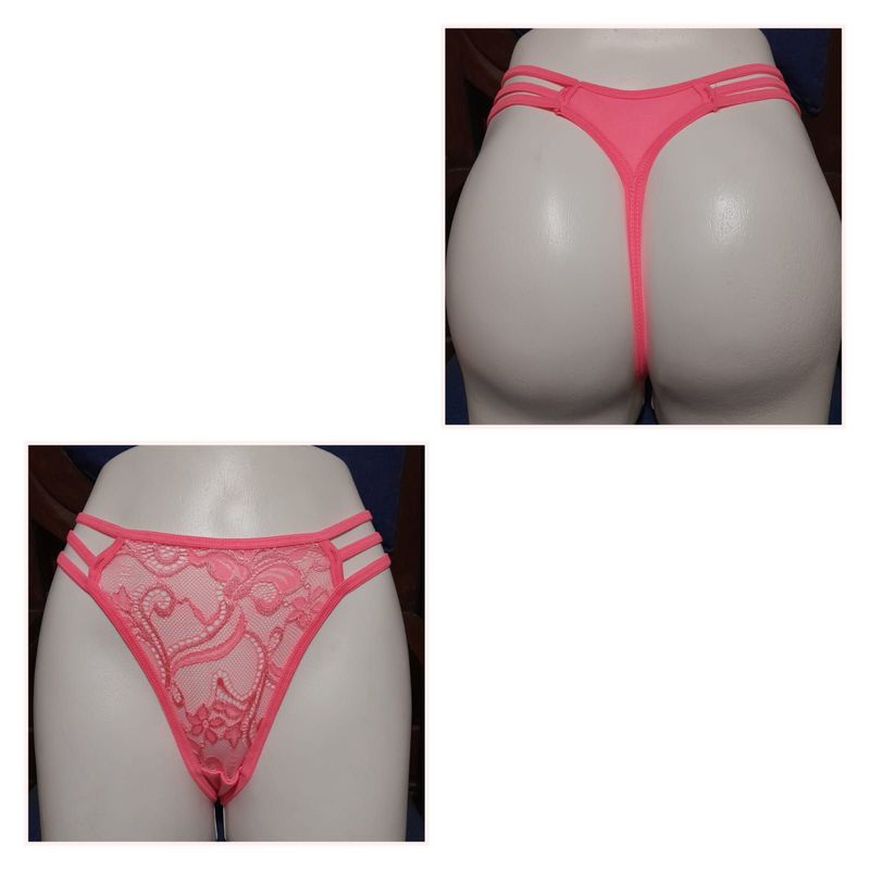 GENERICO - PANTY SEMI HILO SEXY DE ENCAJE Y ALGODON TALLA 3 LIGAS S-M