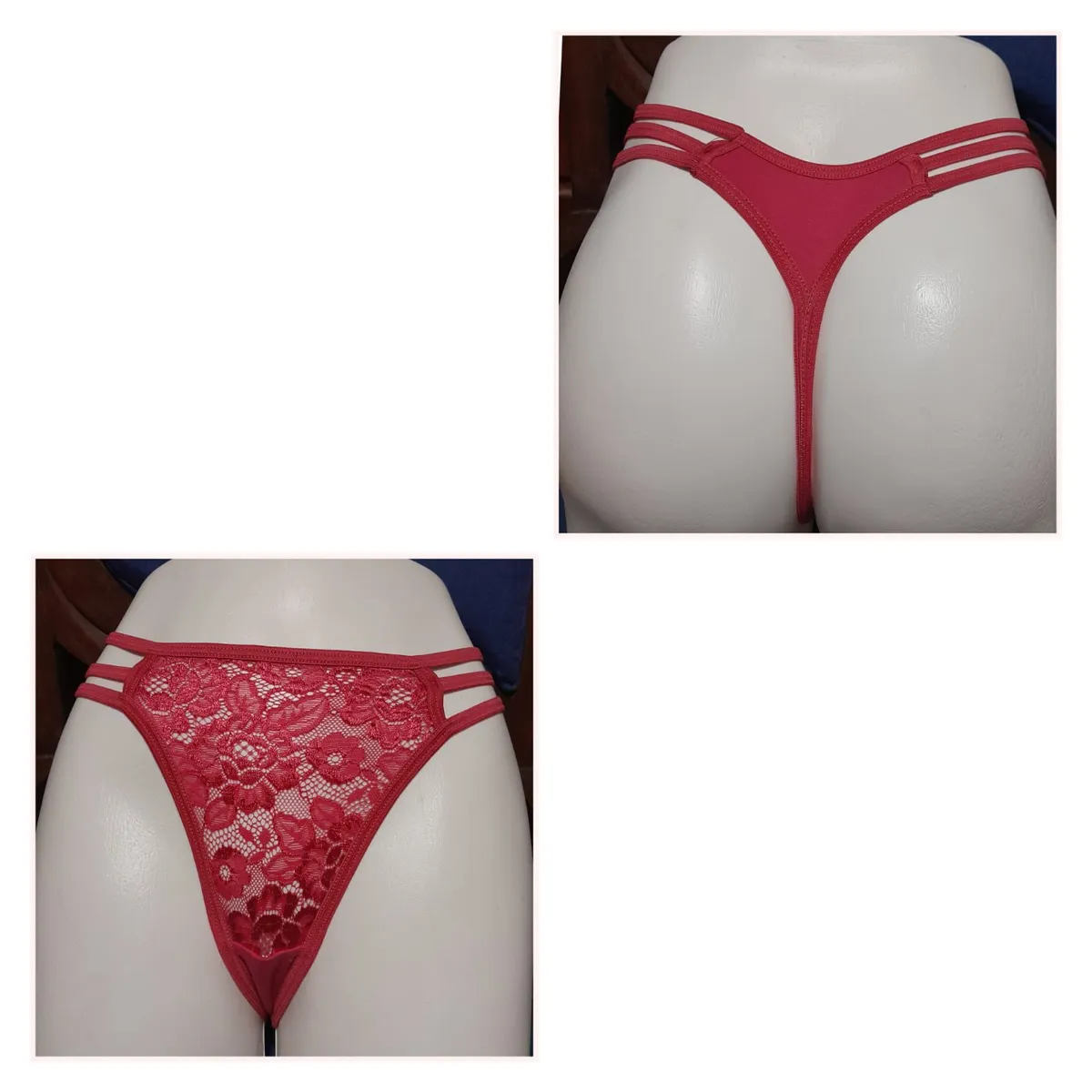 GENERICO - PANTY SEMI HILO SEXY DE ENCAJE Y ALGODON TALLA 3 LIGAS S-M