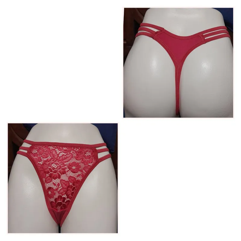 GENERICO - PANTY SEMI HILO SEXY DE ENCAJE Y ALGODON TALLA 3 LIGAS S-M