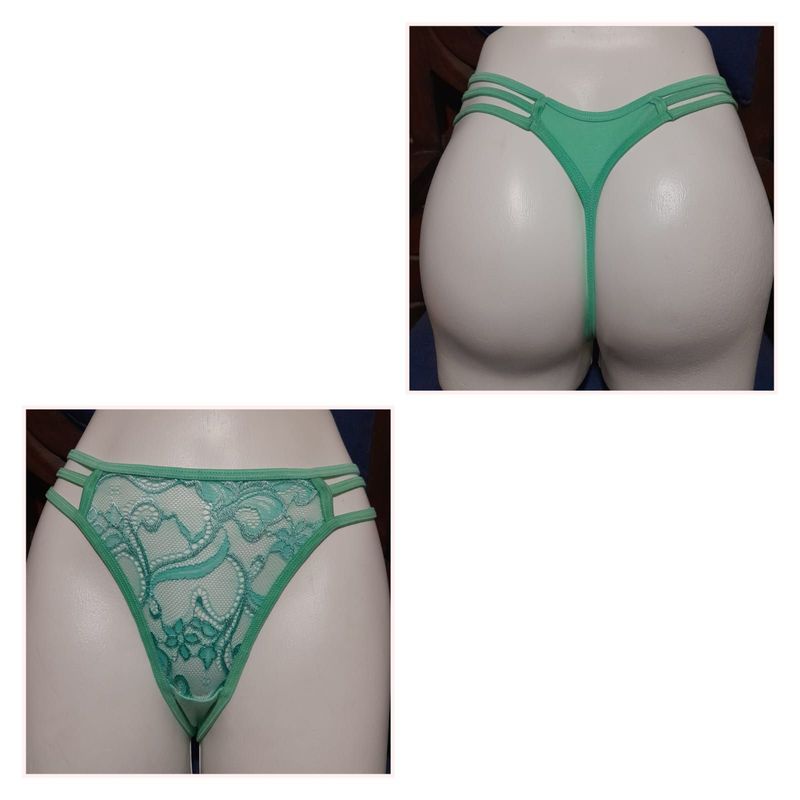 GENERICO - PANTY SEMI HILO SEXY DE ENCAJE Y ALGODON TALLA 3 LIGAS S-M