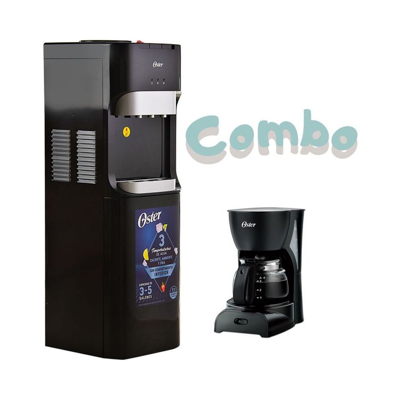 OSTER - Kit Dispensador de Agua Oster OS-PWD2100 mas Cafetera 4 tazas Negro