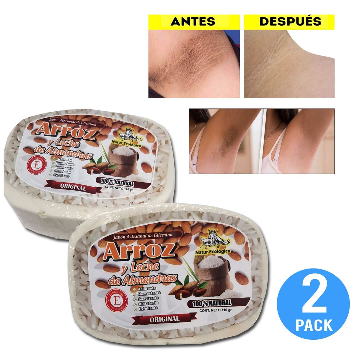 GENERICO - Jabón De Arroz Blanqueador Y Aclarador De Zonas Intimas 2und