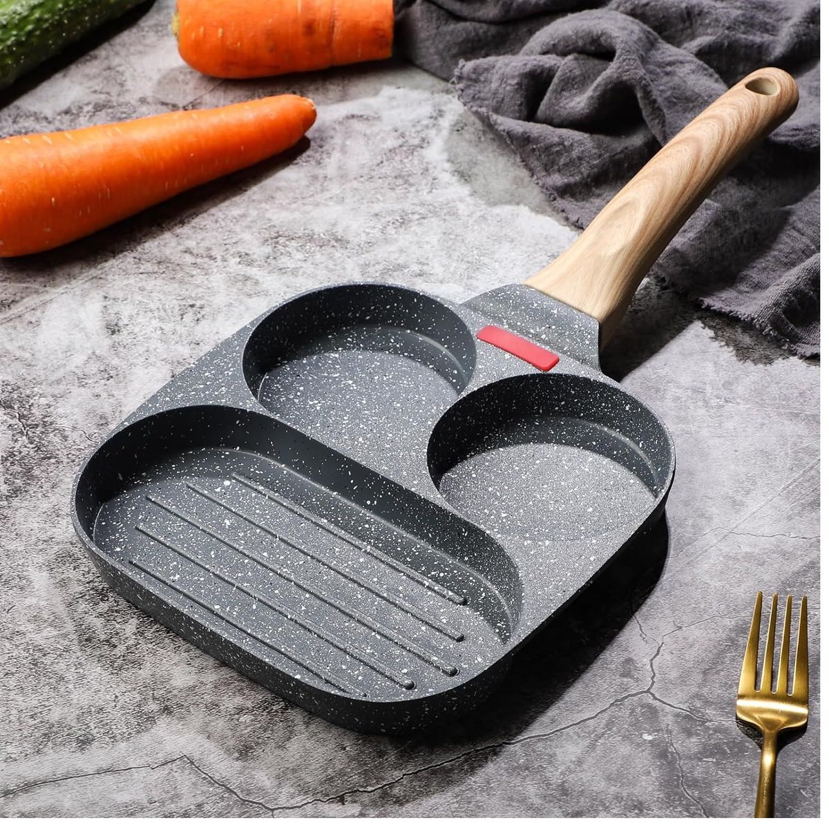 OEM - Sartén para parrilla dividida antiadherente 3 en 1 Color Negro