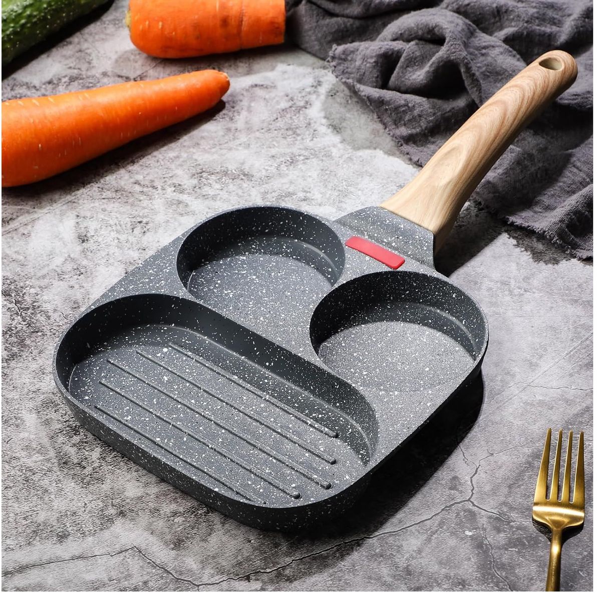 OEM - Sartén para parrilla dividida antiadherente 3 en 1 Color Negro