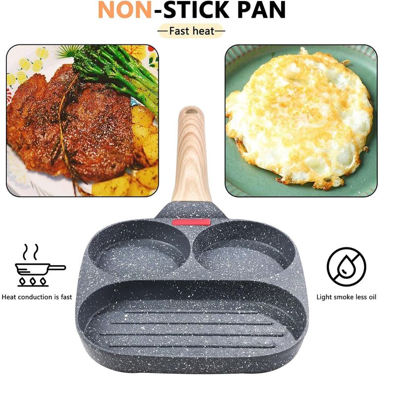 GENERICO - Sartén para parrilla dividida antiadherente 3 en 1 Color Negro