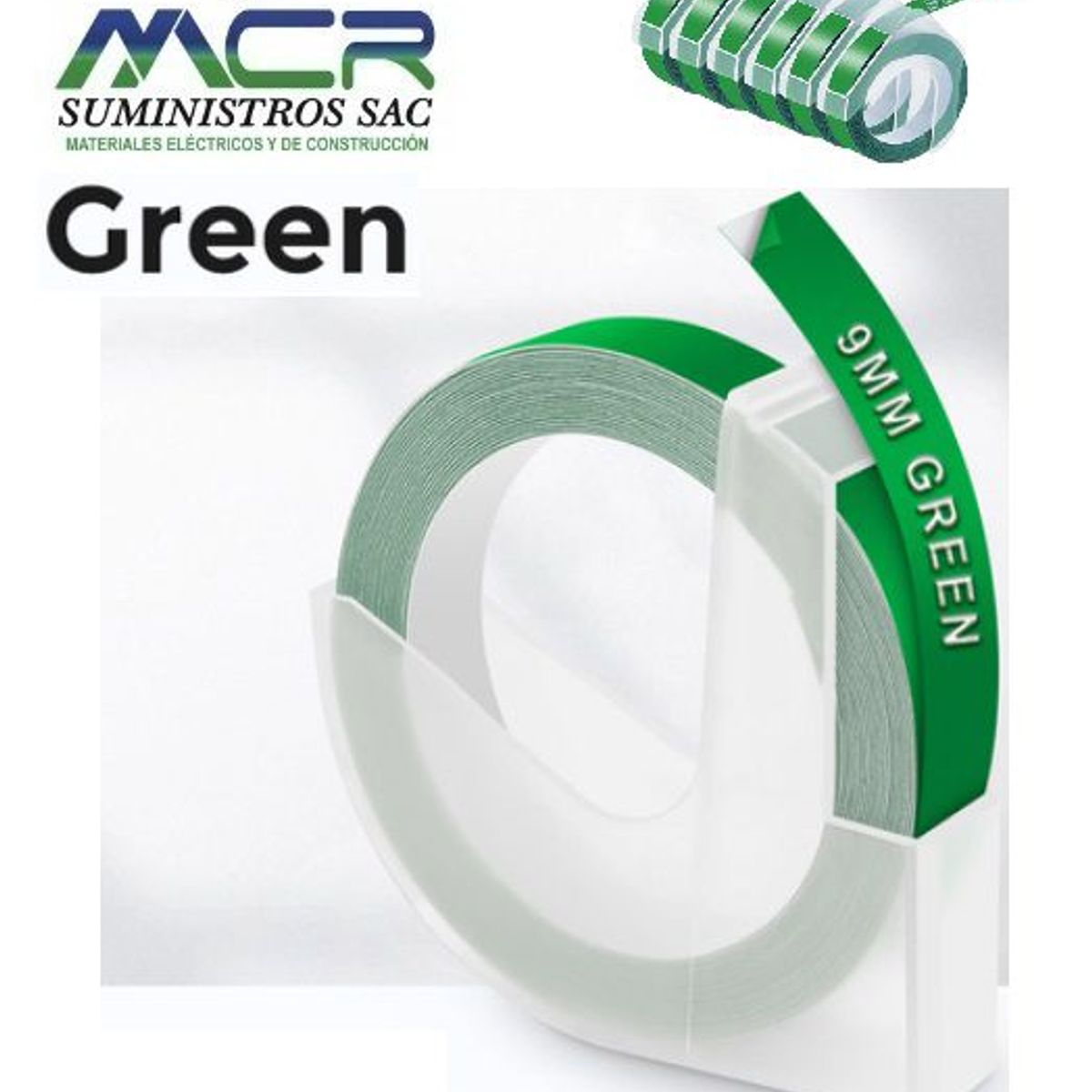 GENERICO - CINTA VERDE DE 9MM X 3,5 M PARA ETIQUETADORA DYMO MANUAL