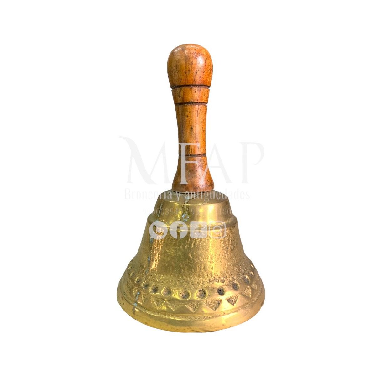 MFAP BRONCERIA Y ANTIGUEDADES - Campana en bronce con mango de madera 11 cm de alto