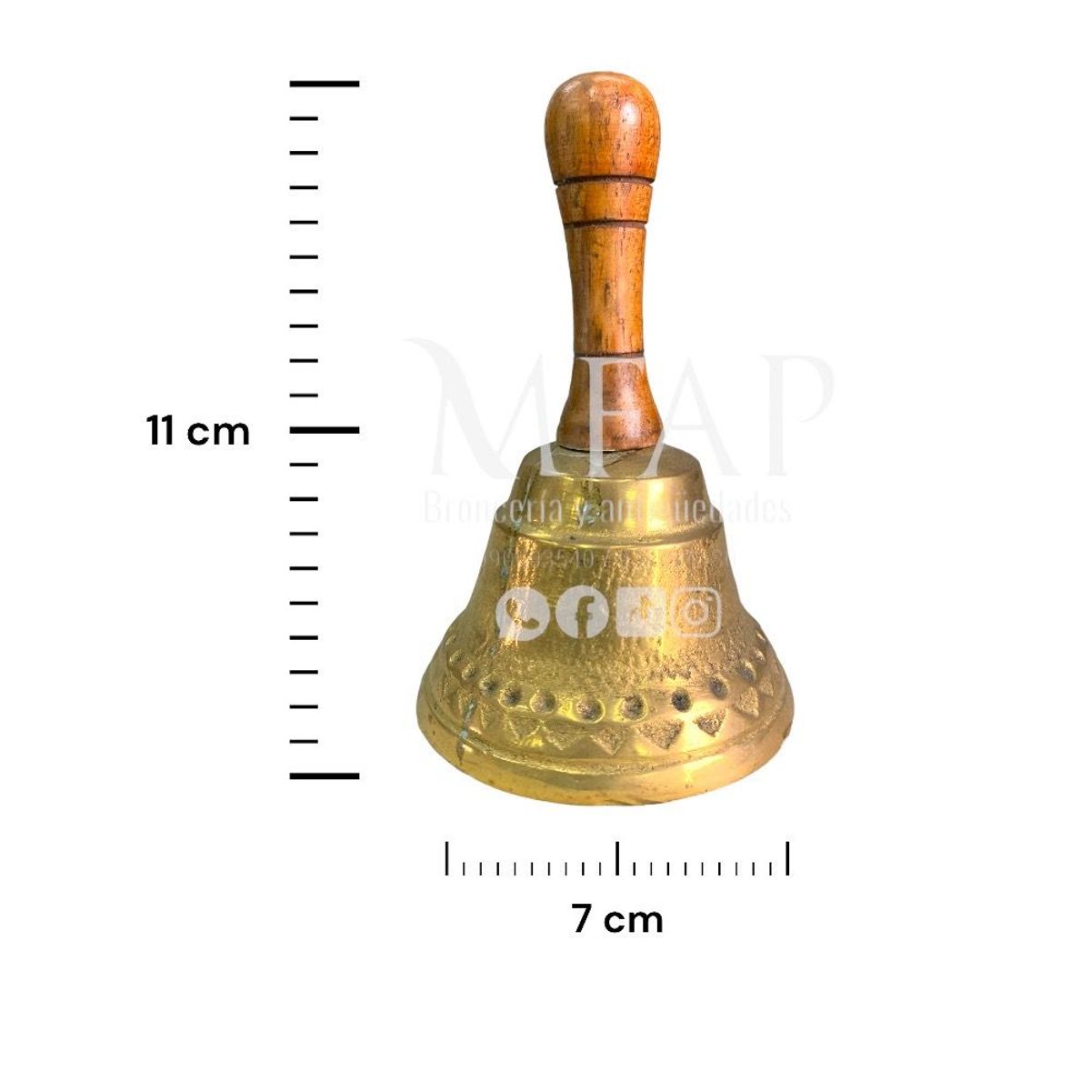 MFAP BRONCERIA Y ANTIGUEDADES - Campana en bronce con mango de madera 11 cm de alto