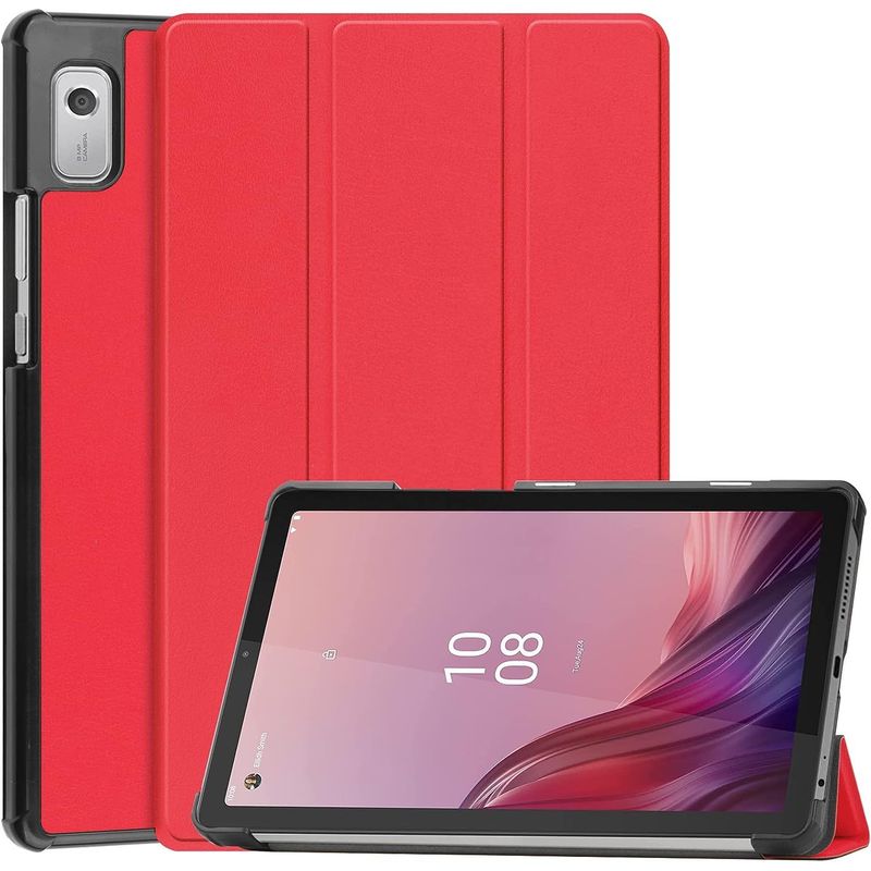 GENERICO - Funda Bookcover mas Mica de Vidrio para Tablet Lenovo M9 Rojo