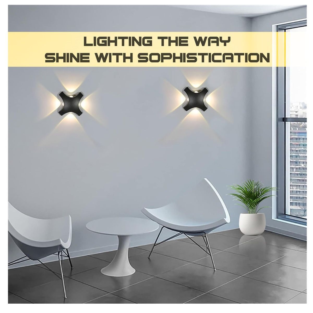 GENERICO - Pack 2 Lampara de pared Aplique LED Ciruelo 4 W Negro Luz Cálida