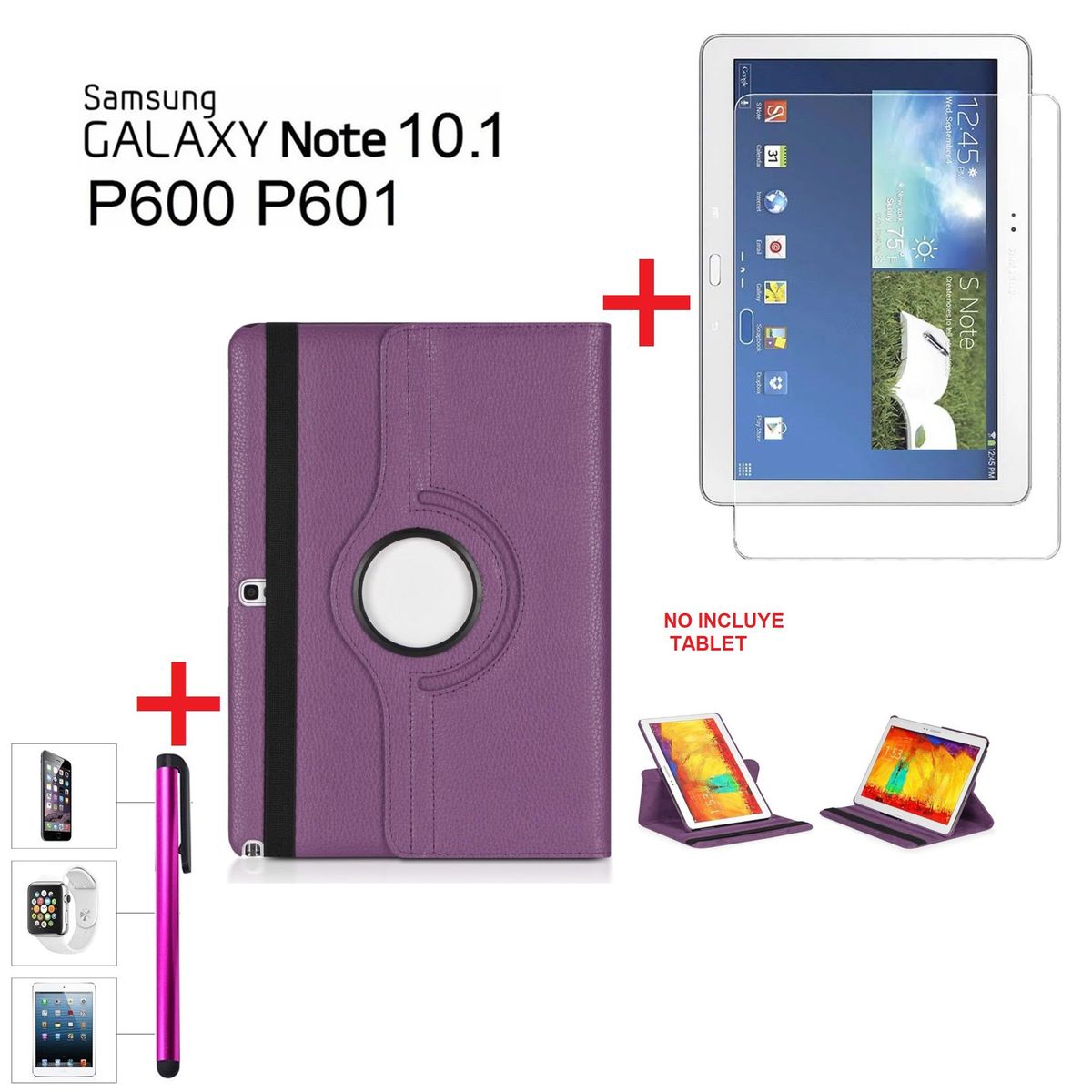 GENERICO - Funda + Mica + Lapiz para Samsung Note 10.1 2014 SM-P600 Cover Case