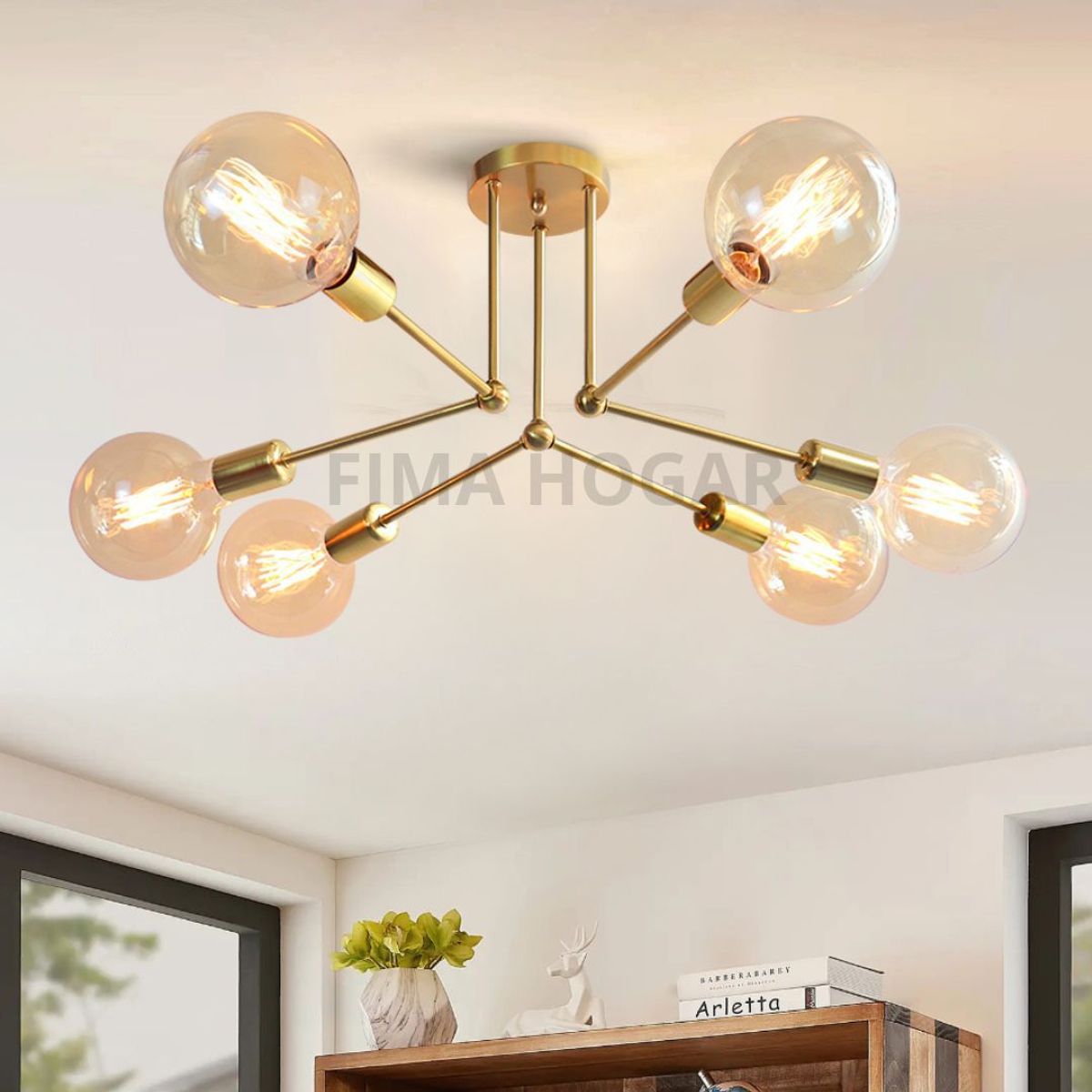 GENERICO - Lámpara colgante modelo araña color dorado - Incluye 6 focos